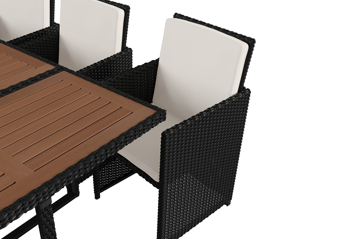 BLNK Peregrine Outdoor Patio Dining Set with Space Saving Black Wicker Modular Chairs-Cream Cushions and Acacia Wood Table Top 7 Piece - Natural