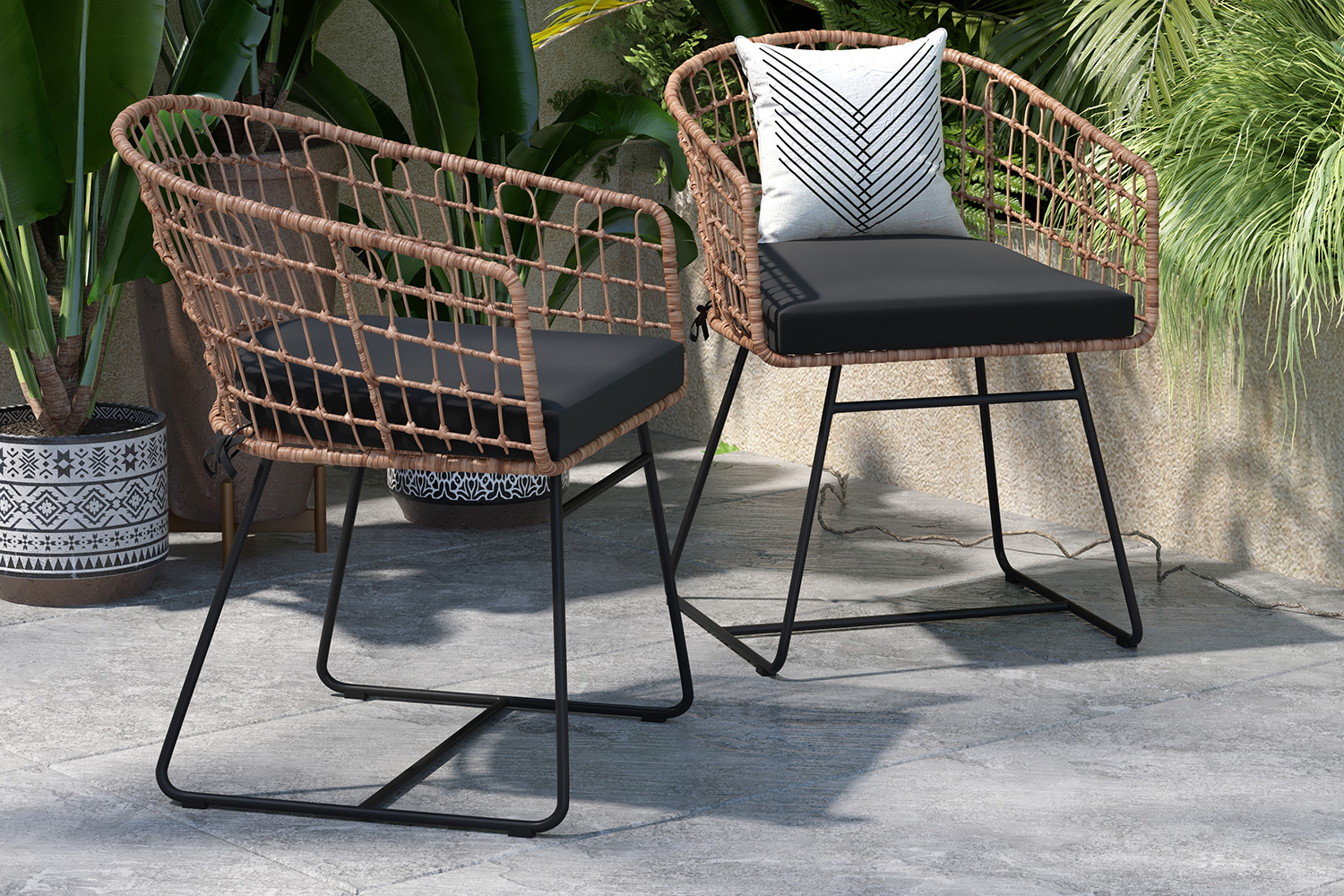 BLNK Devon Indoor-Outdoor Patio Boho Club Chairs Set of 2 - Black