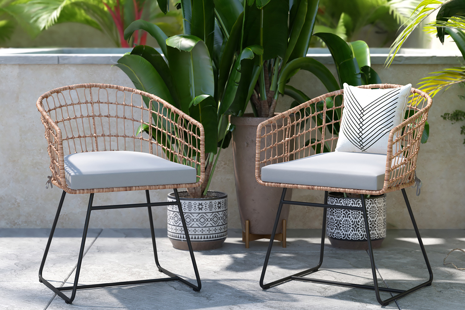 BLNK Devon Indoor-Outdoor Patio Boho Club Chairs Set of 2