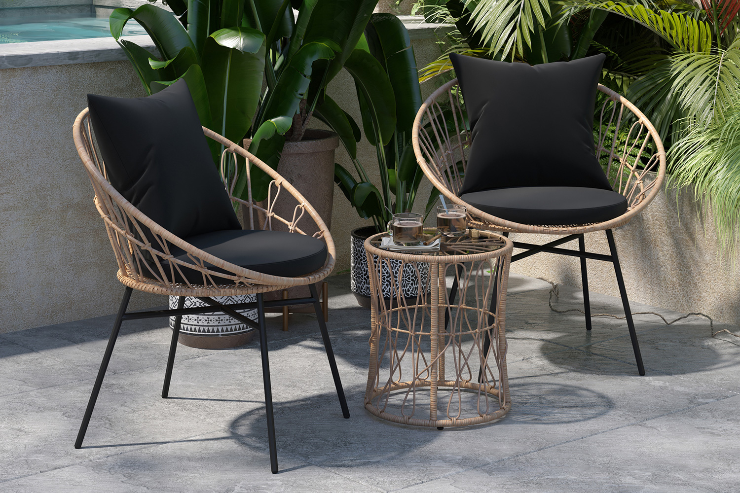 BLNK Devon Indoor-Outdoor Tan Bistro Set 3-Piece - Black