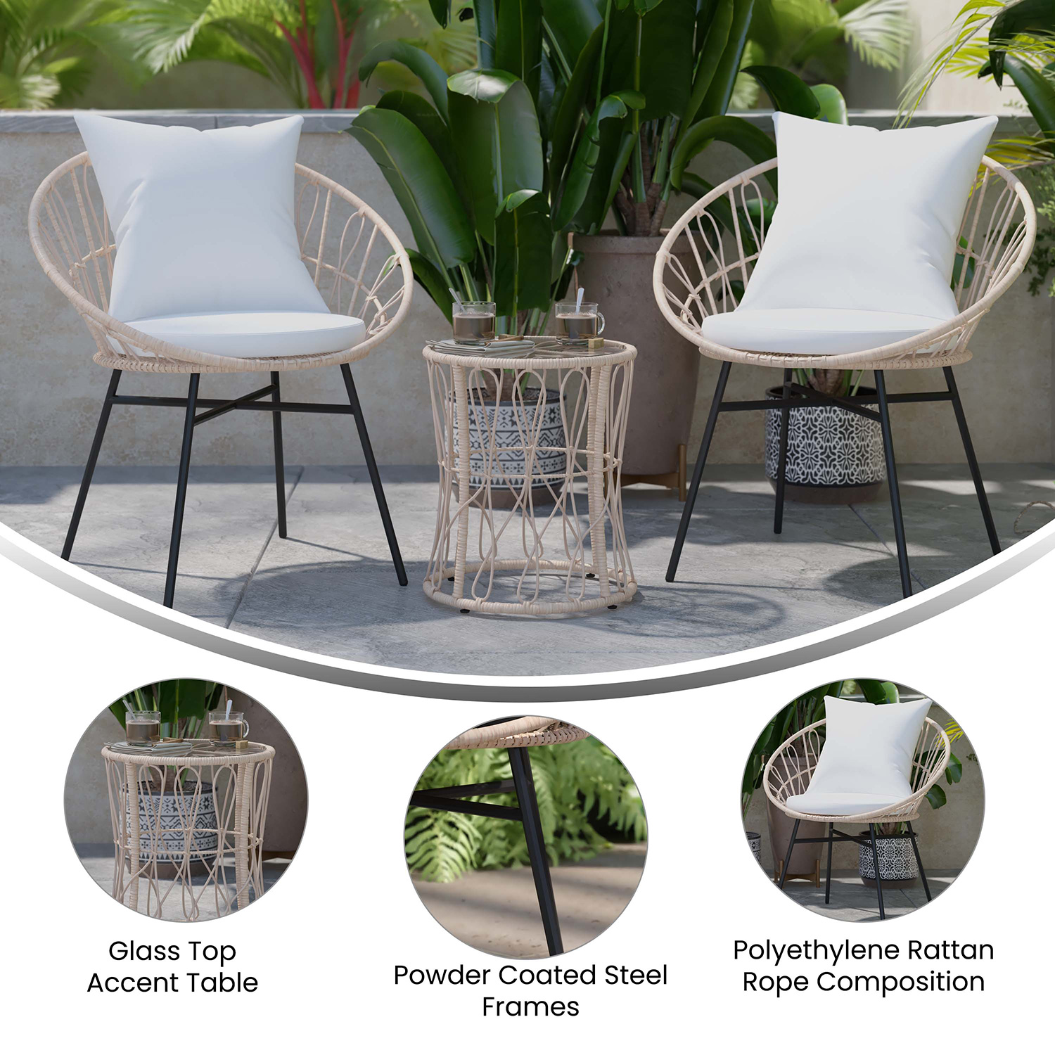 BLNK Devon Indoor-Outdoor Tan Bistro Set 3-Piece - Light Gray