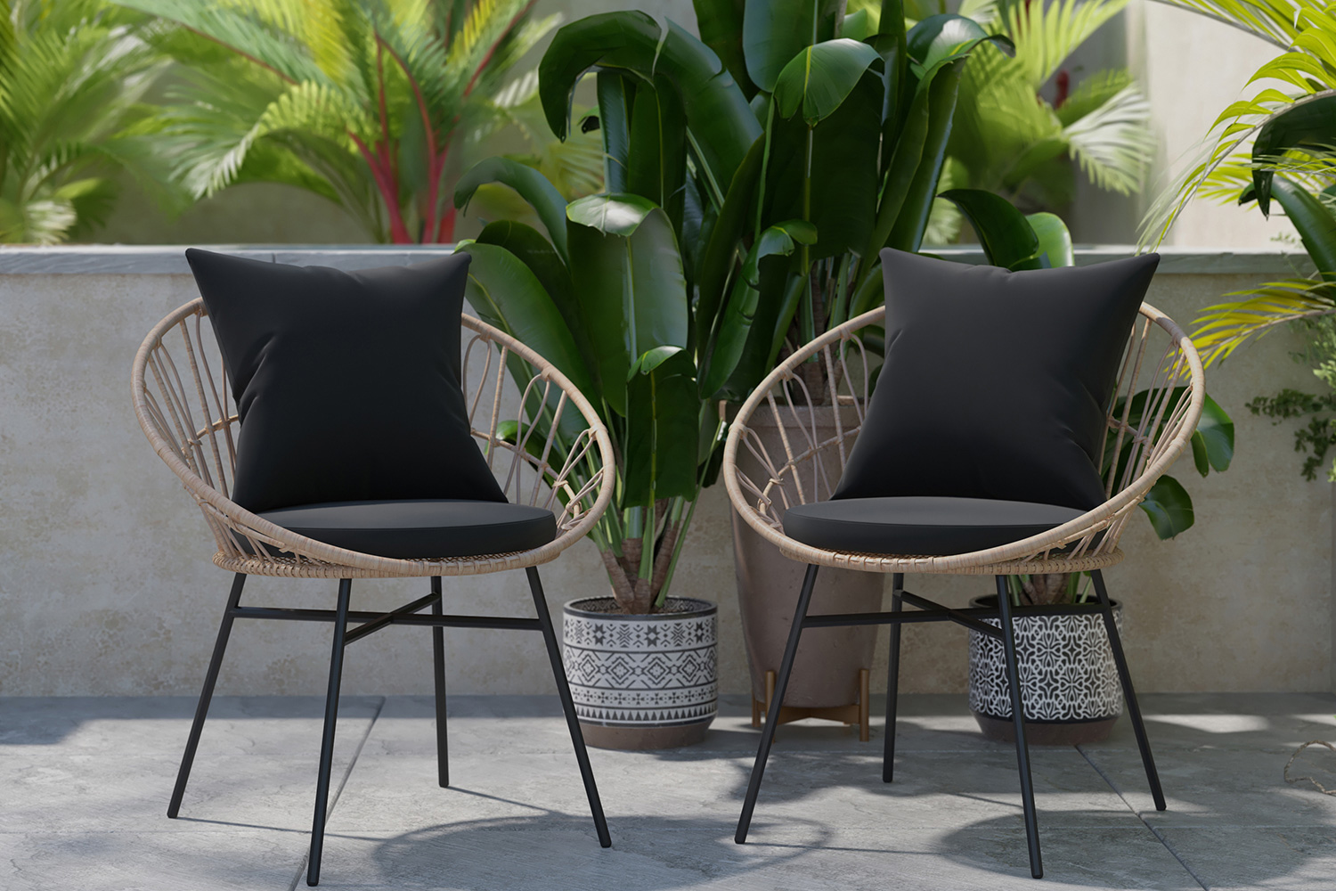 BLNK Devon Indoor-Outdoor Modern Papasan Patio Chairs Set of 2