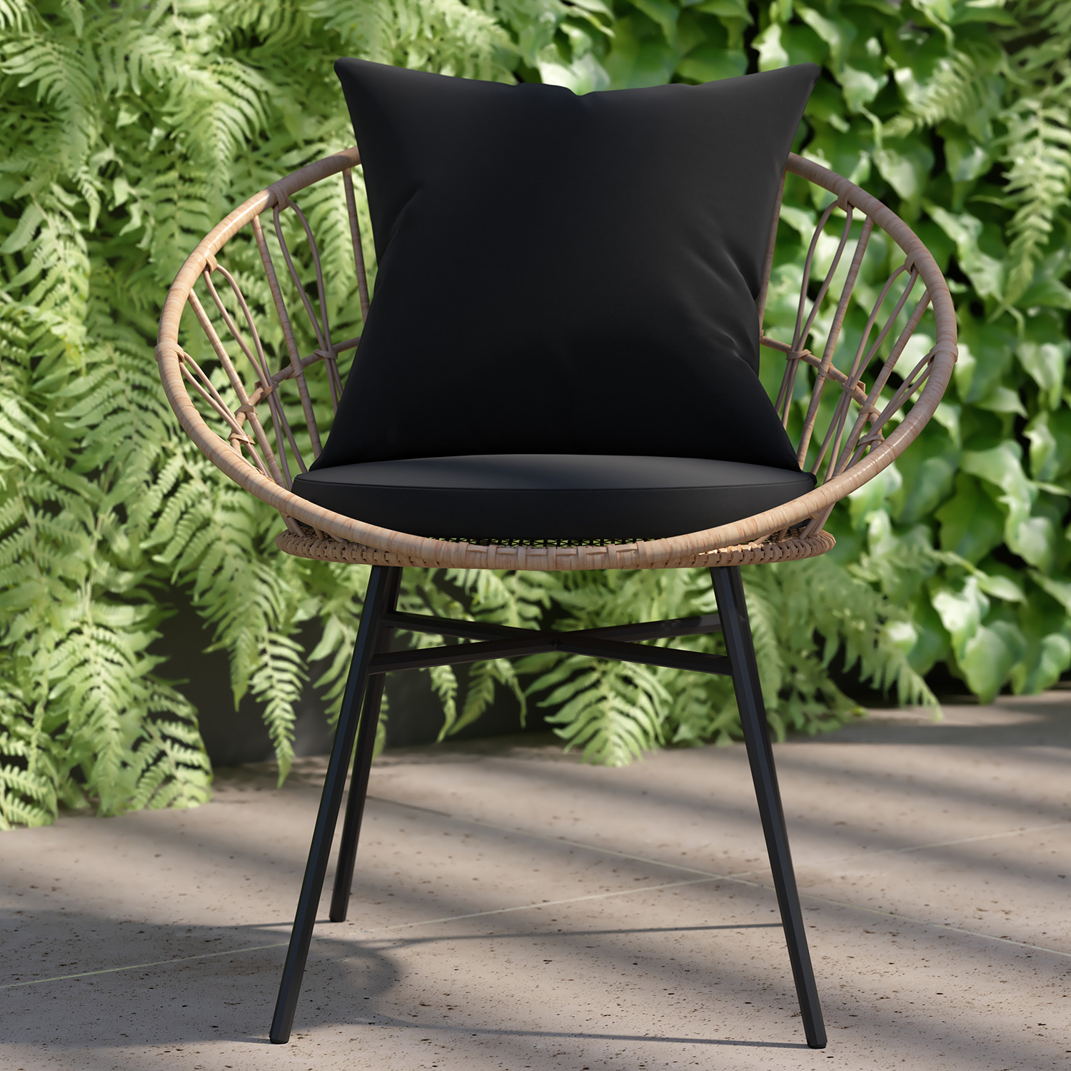 BLNK Devon Indoor-Outdoor Modern Papasan Patio Chairs Set of 2 - Black