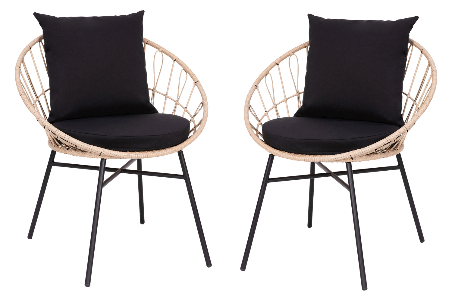 BLNK Devon Indoor-Outdoor Modern Papasan Patio Chairs Set of 2 - Black