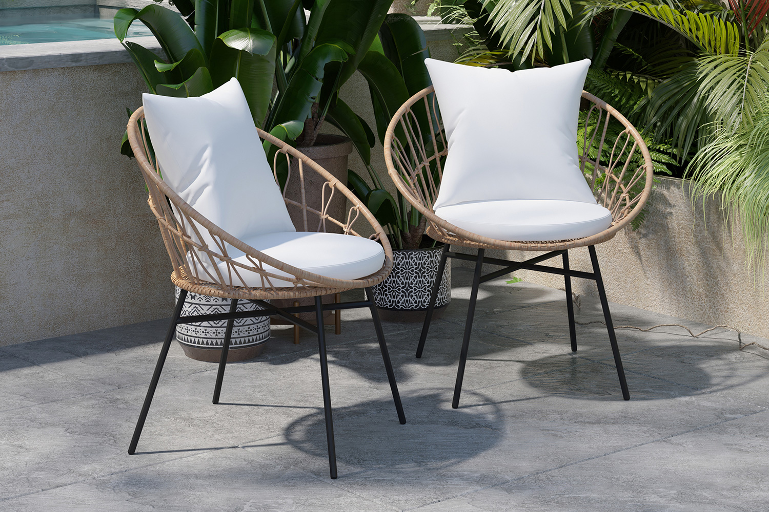 BLNK Devon Indoor-Outdoor Modern Papasan Patio Chairs Set of 2