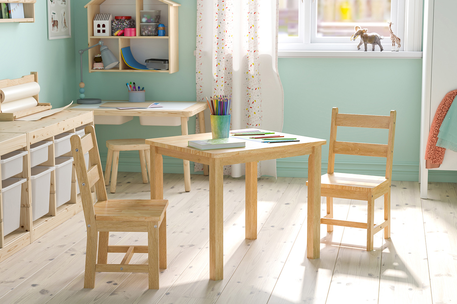 BLNK Kyndl Kids Solid Hardwood Table and Chair Set 3 Piece - Natural