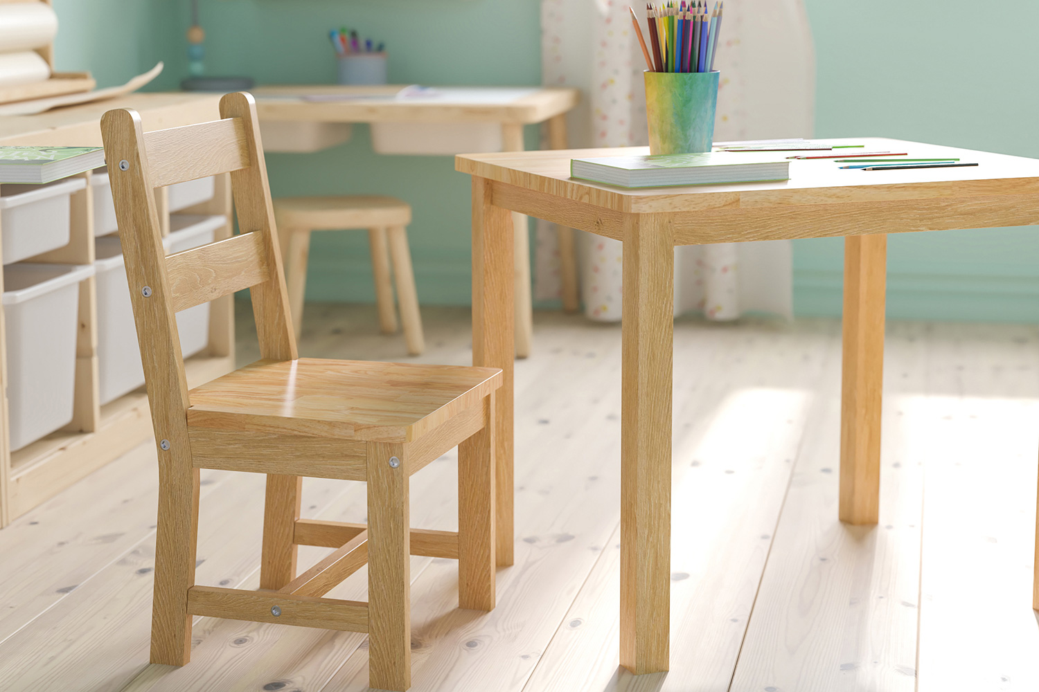 BLNK Kyndl Kids Solid Hardwood Table and Chair Set 3 Piece - Natural