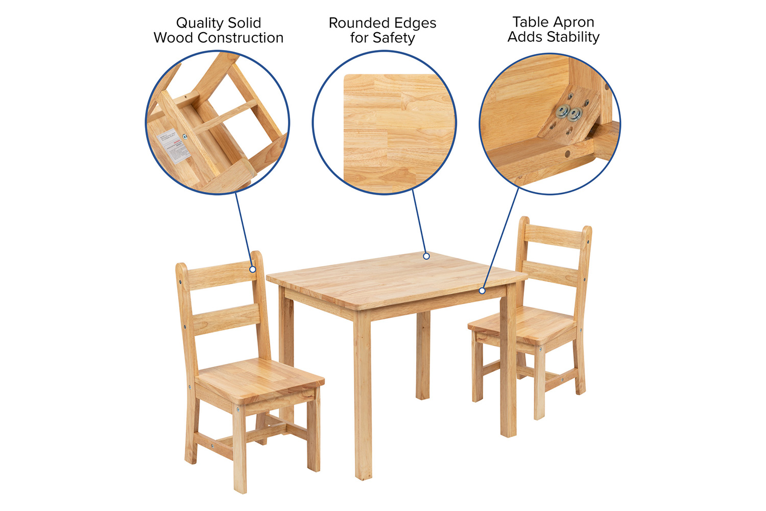 BLNK Kyndl Kids Solid Hardwood Table and Chair Set 3 Piece - Natural