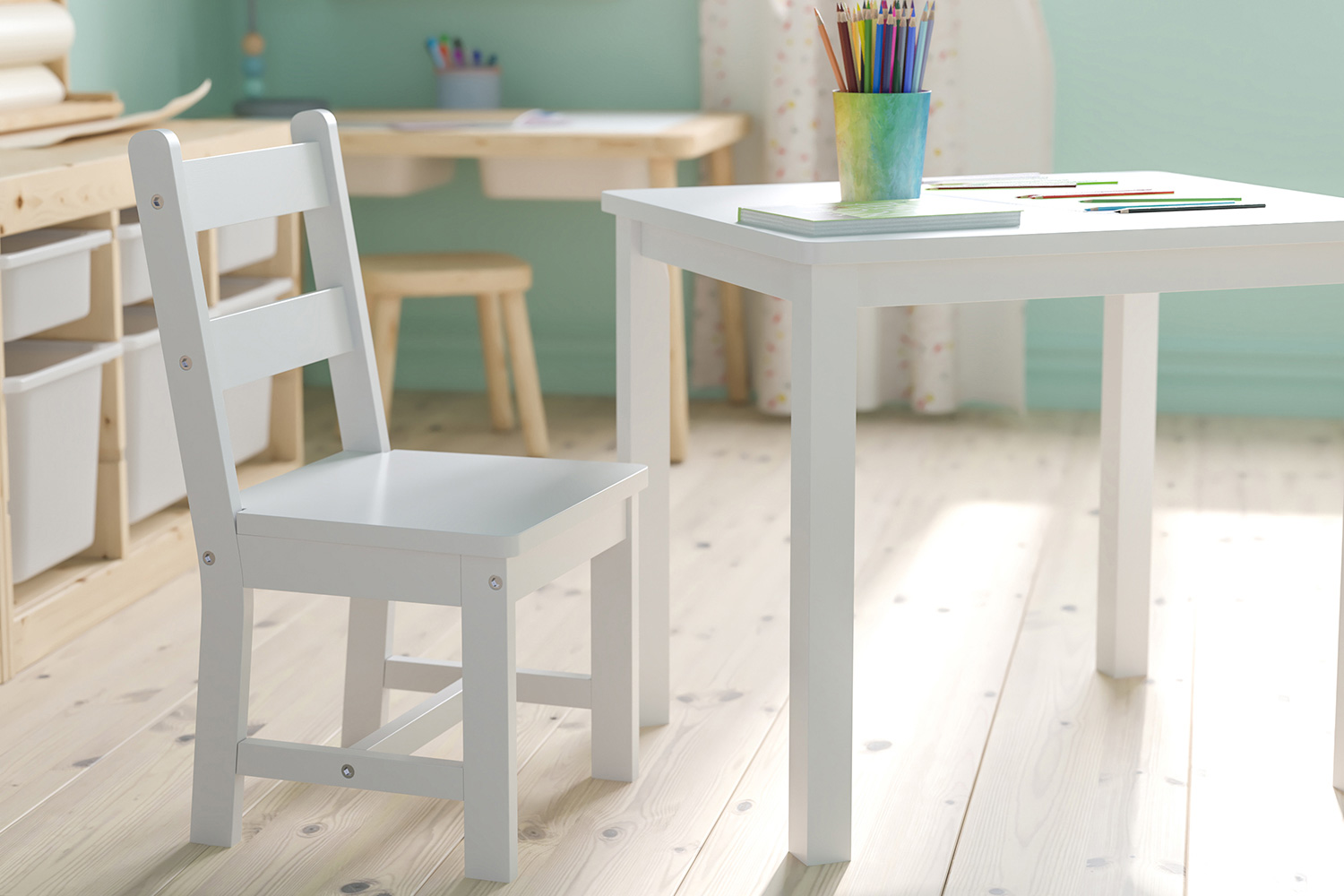 BLNK Kyndl Kids Solid Hardwood Table and Chair Set 3 Piece - White