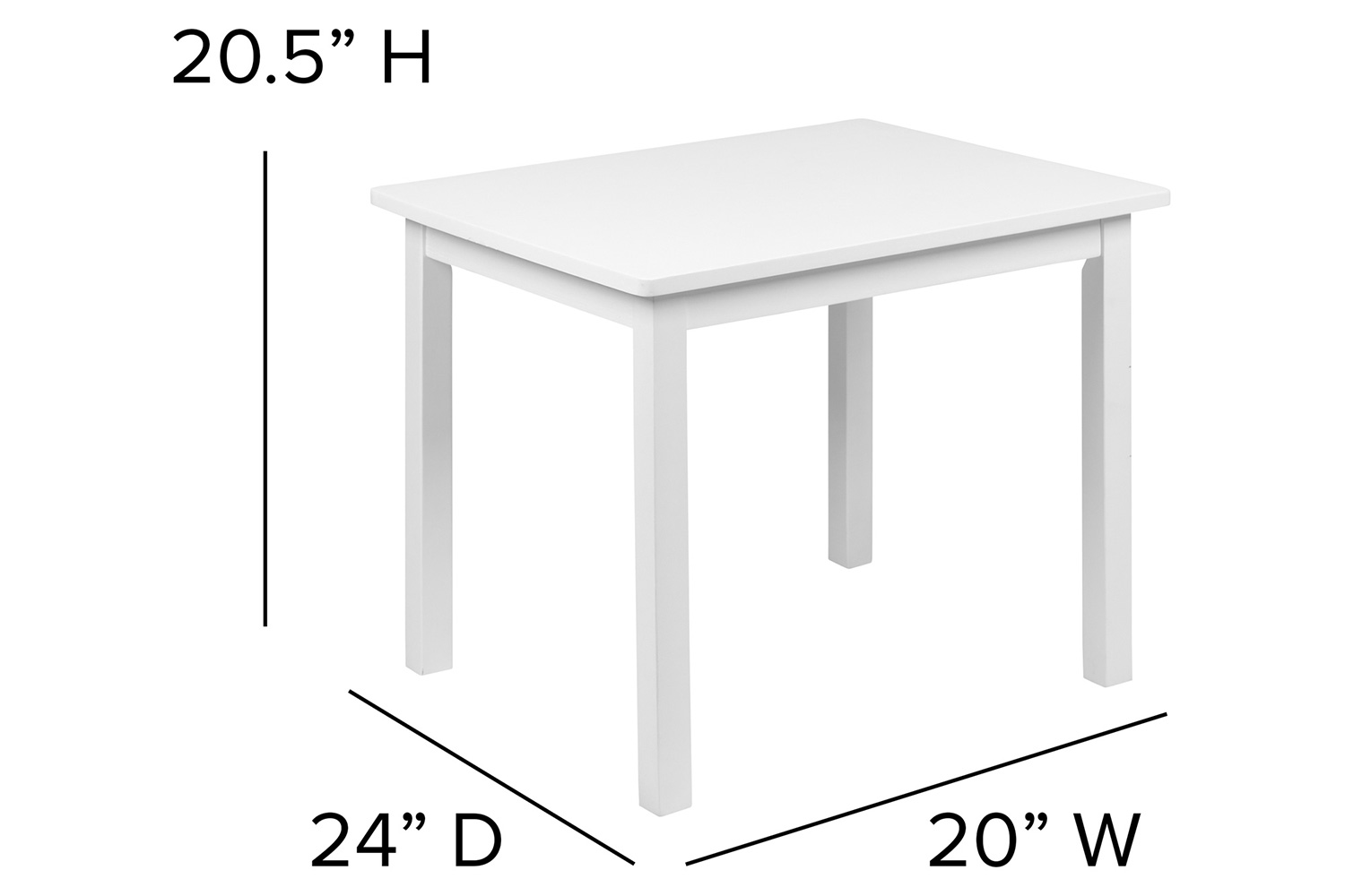 BLNK Kyndl Kids Solid Hardwood Table and Chair Set 3 Piece - White