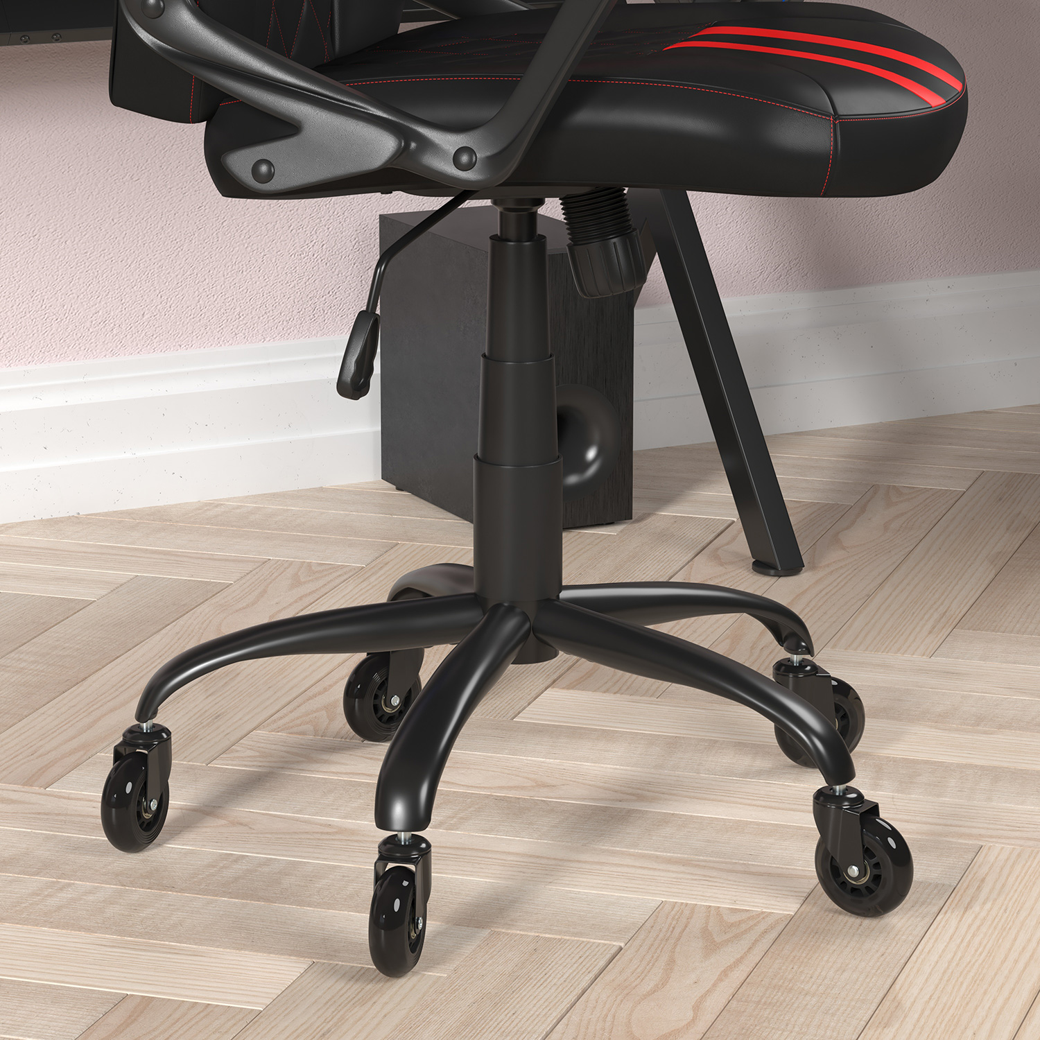 BLNK Stone Ergonomic Designer Adjustable Office Computer Chair with Transparent Roller Wheels - Black/Red