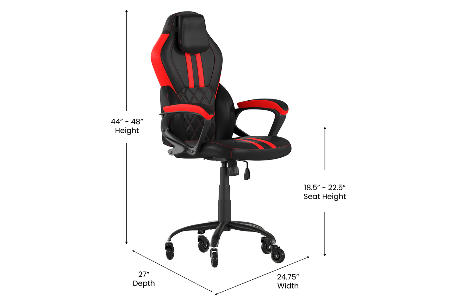 BLNK Stone Ergonomic Designer Adjustable Office Computer Chair with Transparent Roller Wheels - Black/Red