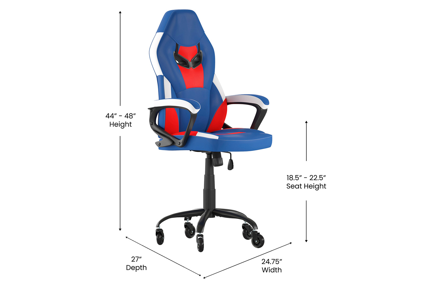 BLNK Stone Ergonomic Designer Adjustable Office Computer Chair with Transparent Roller Wheels - Red/Blue