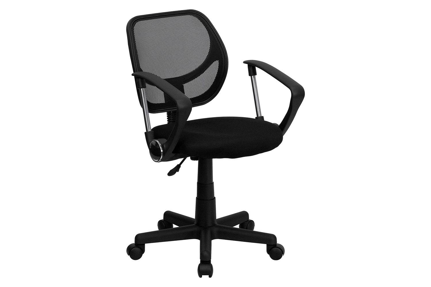 BLNK Neri Low-Back Mesh Swivel Task Office Chair with Curved Square Back - Black, with Arms