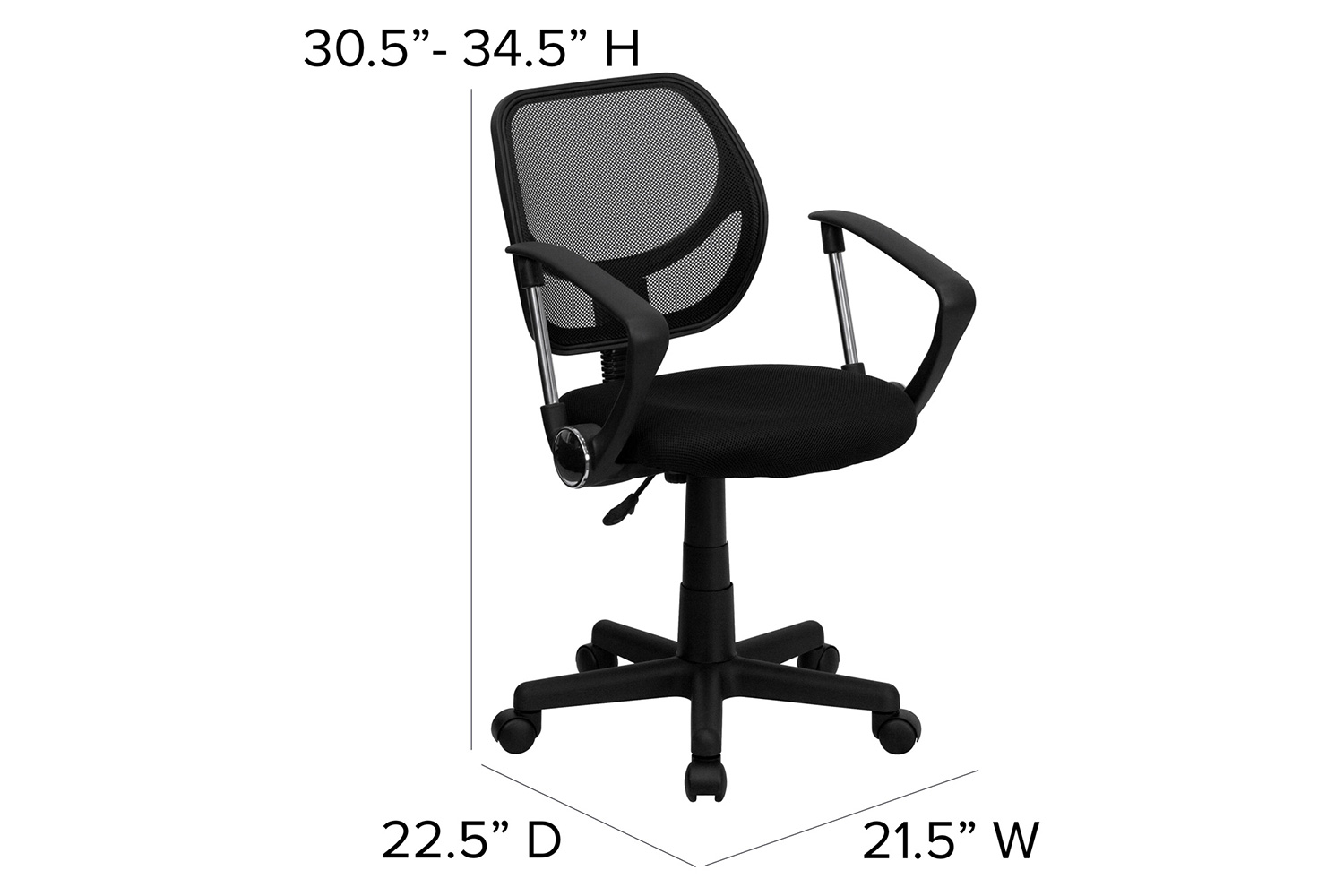 BLNK Neri Low-Back Mesh Swivel Task Office Chair with Curved Square Back - Black, with Arms