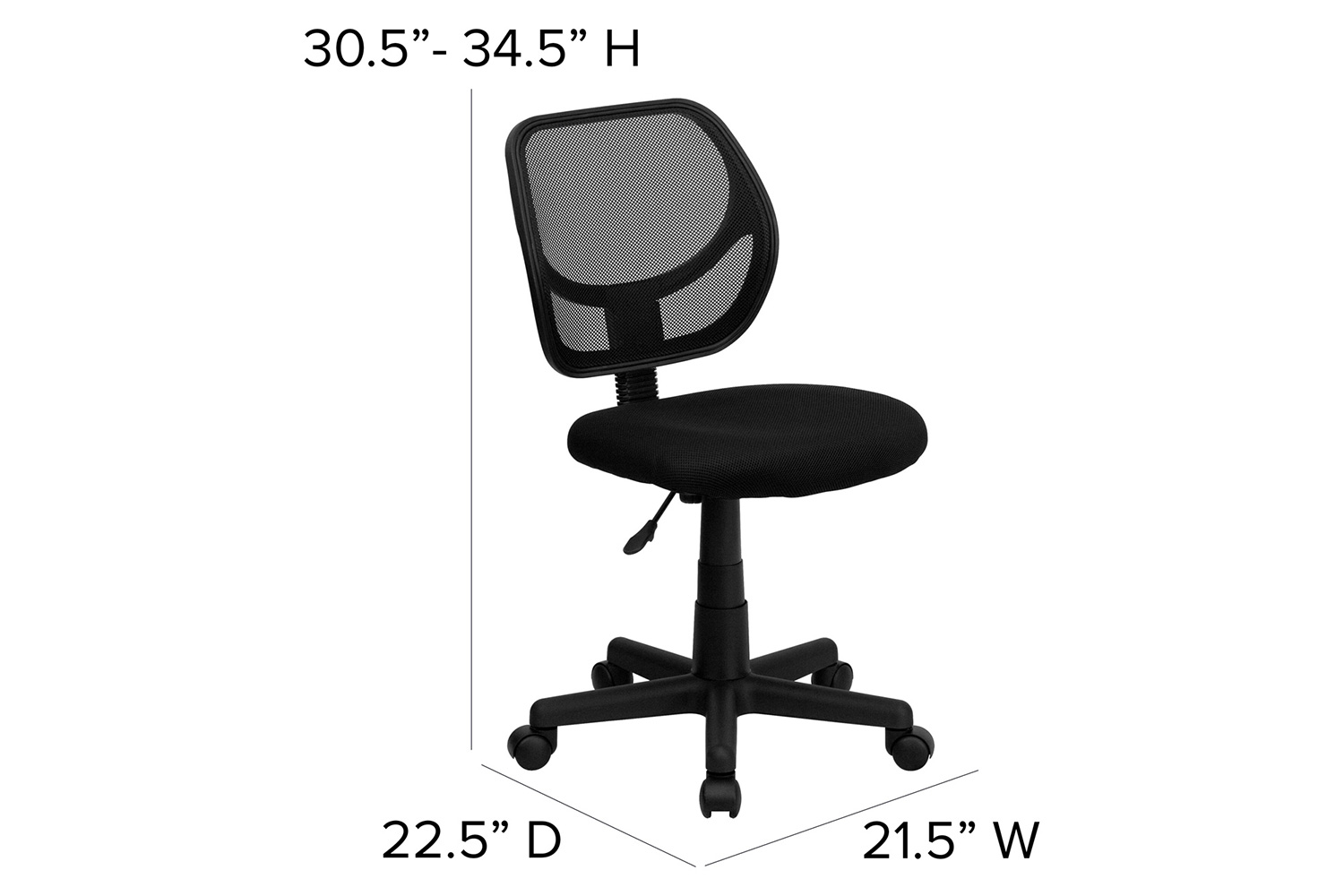 BLNK Neri Low-Back Mesh Swivel Task Office Chair with Curved Square Back - Black