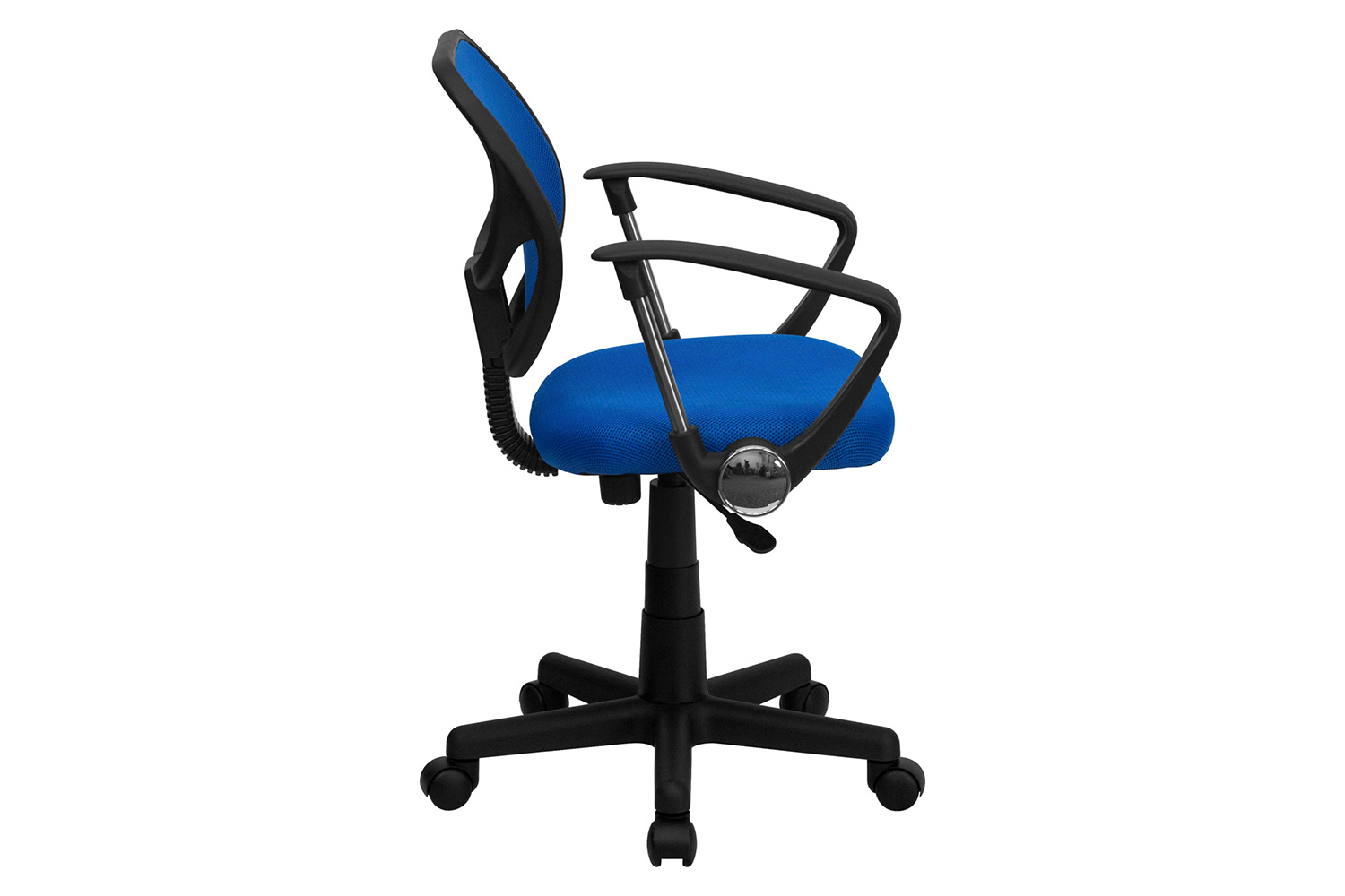 BLNK Neri Low-Back Mesh Swivel Task Office Chair with Curved Square Back - Blue, with Arms