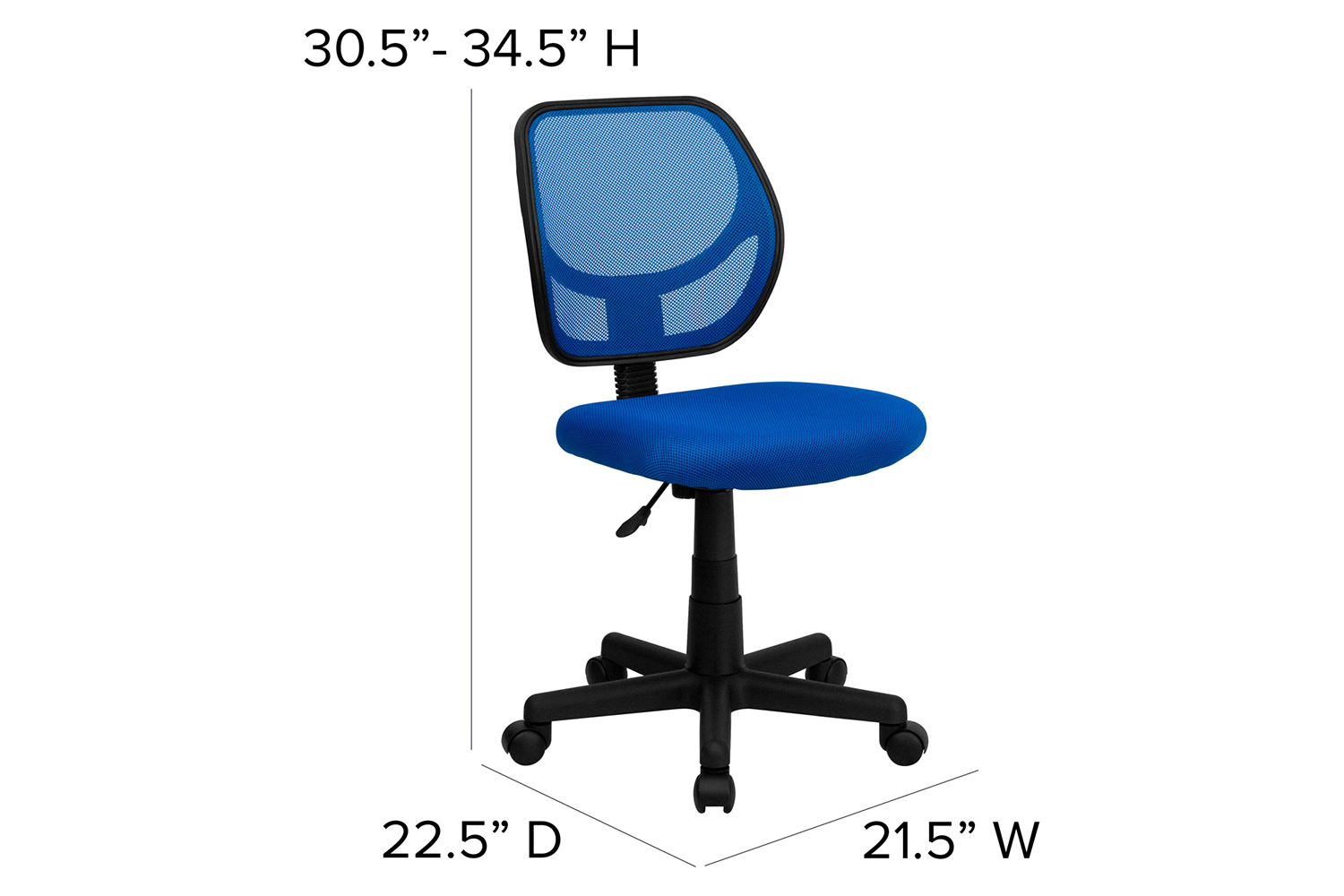 BLNK Neri Low-Back Mesh Swivel Task Office Chair with Curved Square Back - Blue