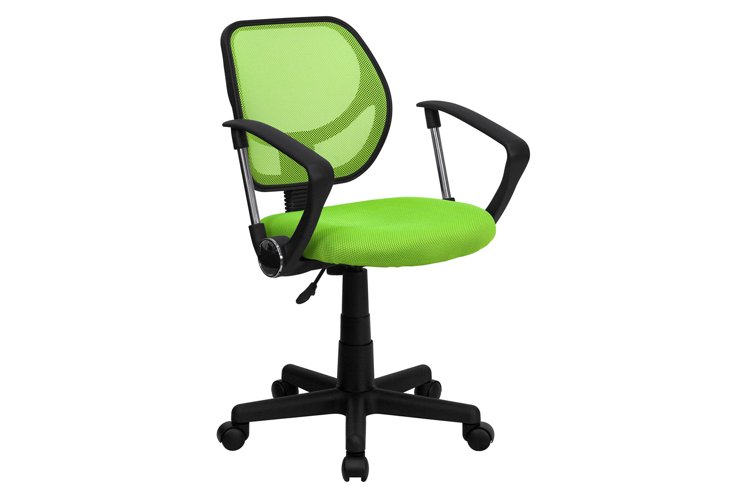 BLNK Neri Low-Back Mesh Swivel Task Office Chair with Curved Square Back - Green, with Arms