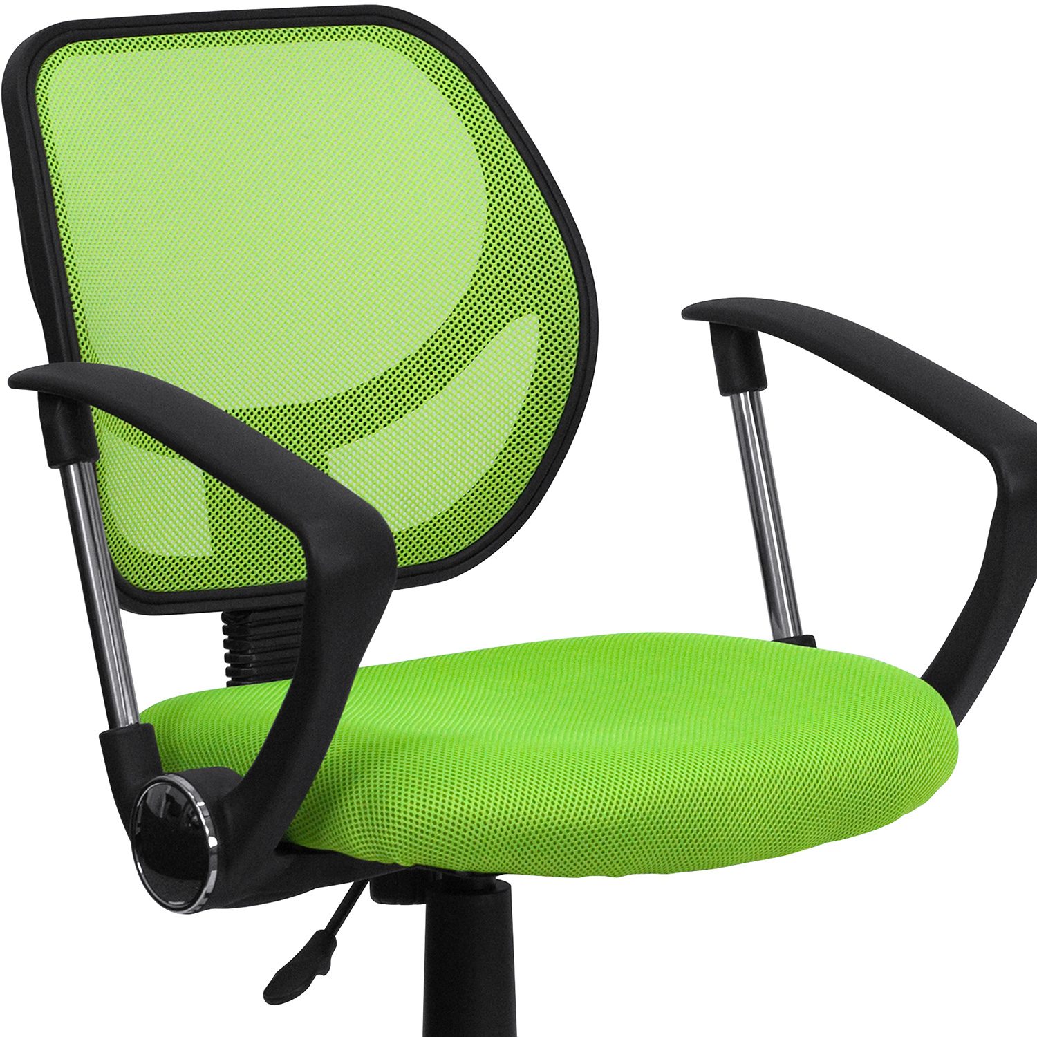 BLNK Neri Low-Back Mesh Swivel Task Office Chair with Curved Square Back - Green, with Arms