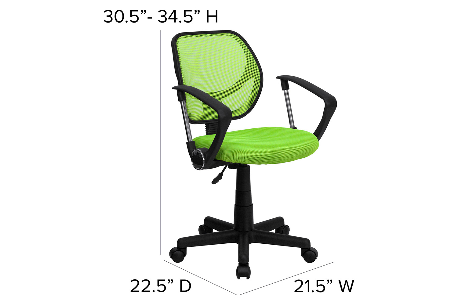 BLNK Neri Low-Back Mesh Swivel Task Office Chair with Curved Square Back - Green, with Arms