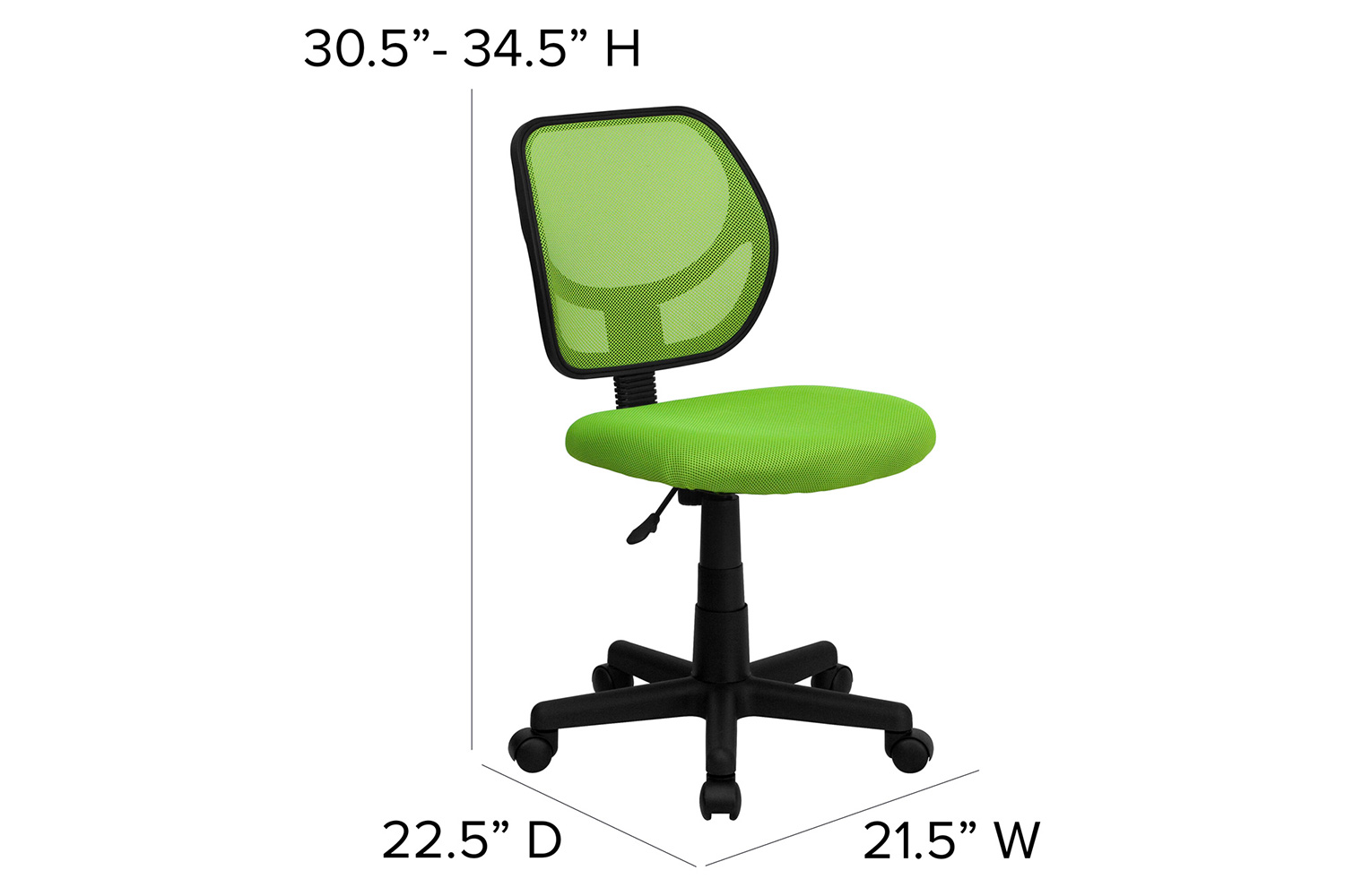 BLNK Neri Low-Back Mesh Swivel Task Office Chair with Curved Square Back - Green