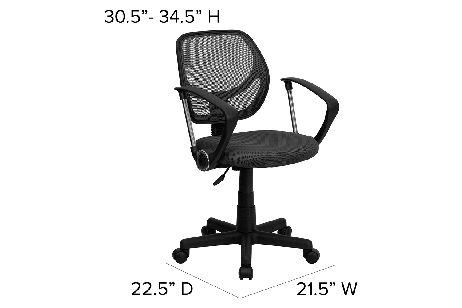 BLNK Neri Low-Back Mesh Swivel Task Office Chair with Curved Square Back - Gray, with Arms