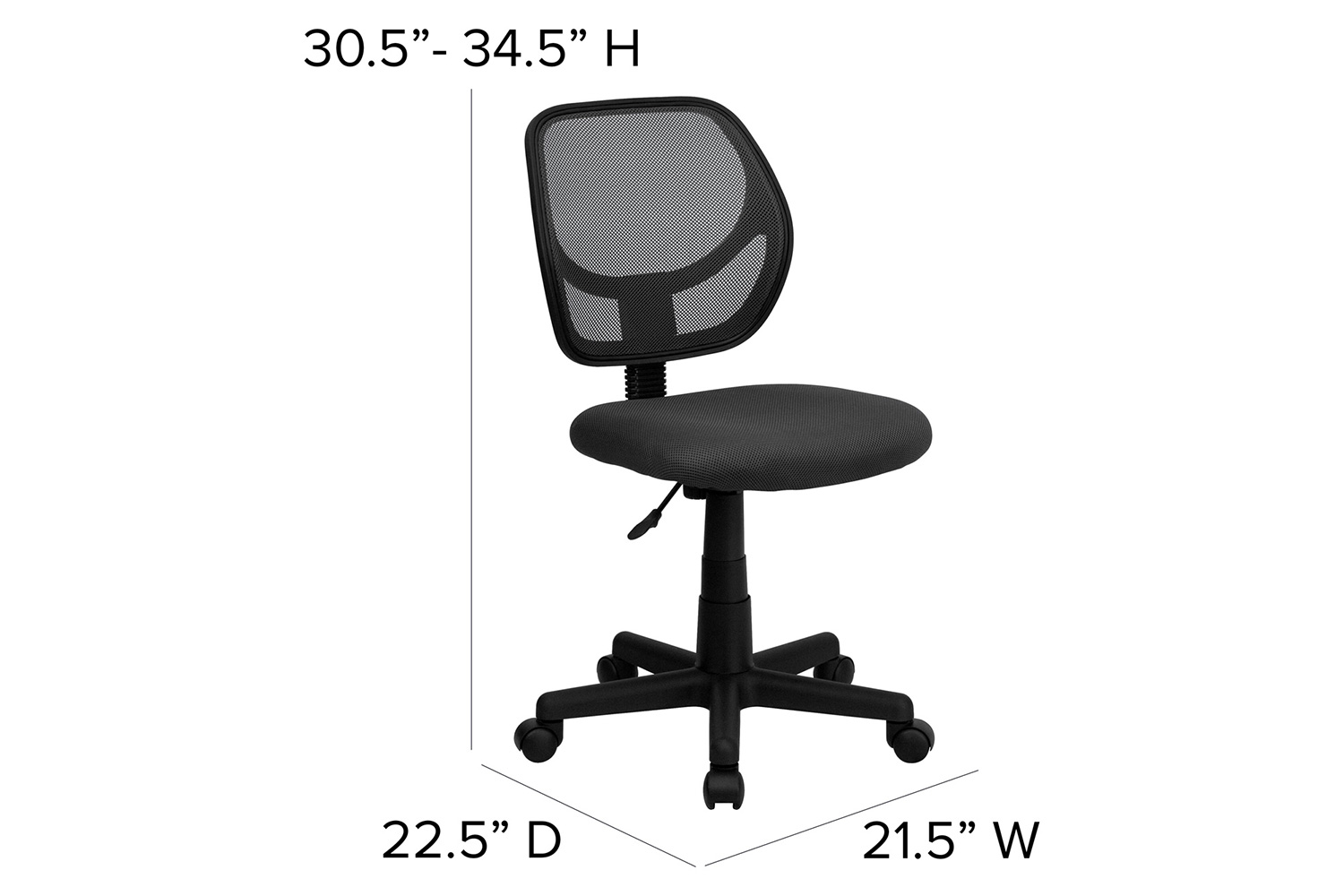 BLNK Neri Low-Back Mesh Swivel Task Office Chair with Curved Square Back - Gray