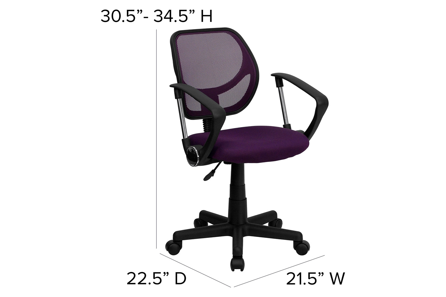 BLNK Neri Low-Back Mesh Swivel Task Office Chair with Curved Square Back - Purple, with Arms