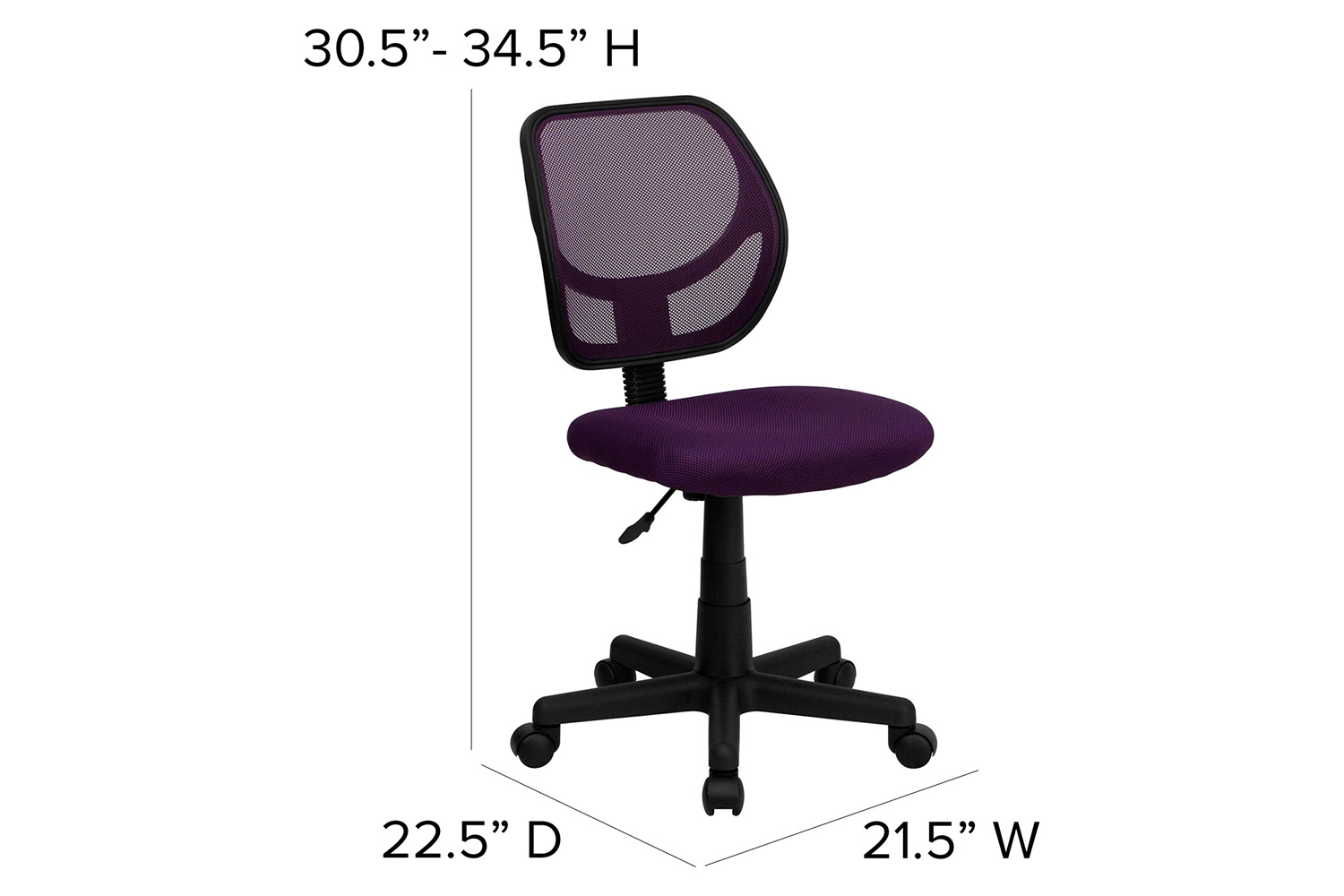 BLNK Neri Low-Back Mesh Swivel Task Office Chair with Curved Square Back - Purple