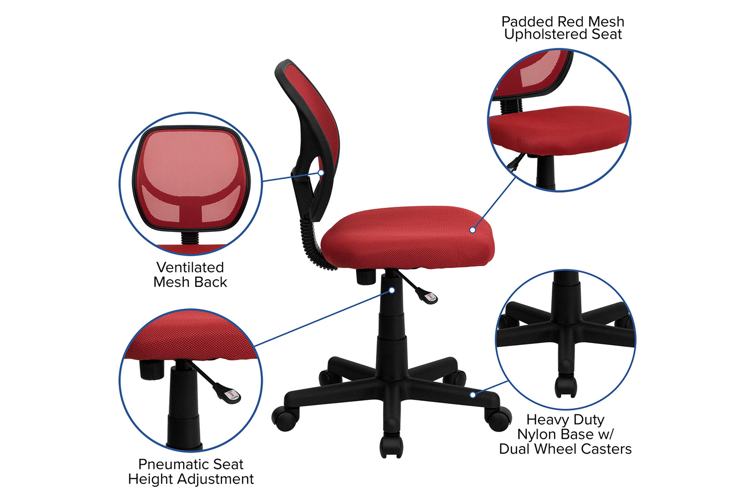 BLNK Neri Low-Back Mesh Swivel Task Office Chair with Curved Square Back - Red