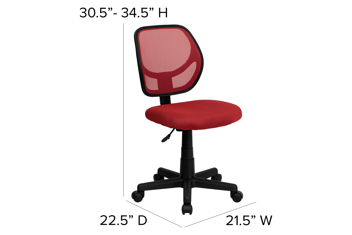 BLNK Neri Low-Back Mesh Swivel Task Office Chair with Curved Square Back - Red