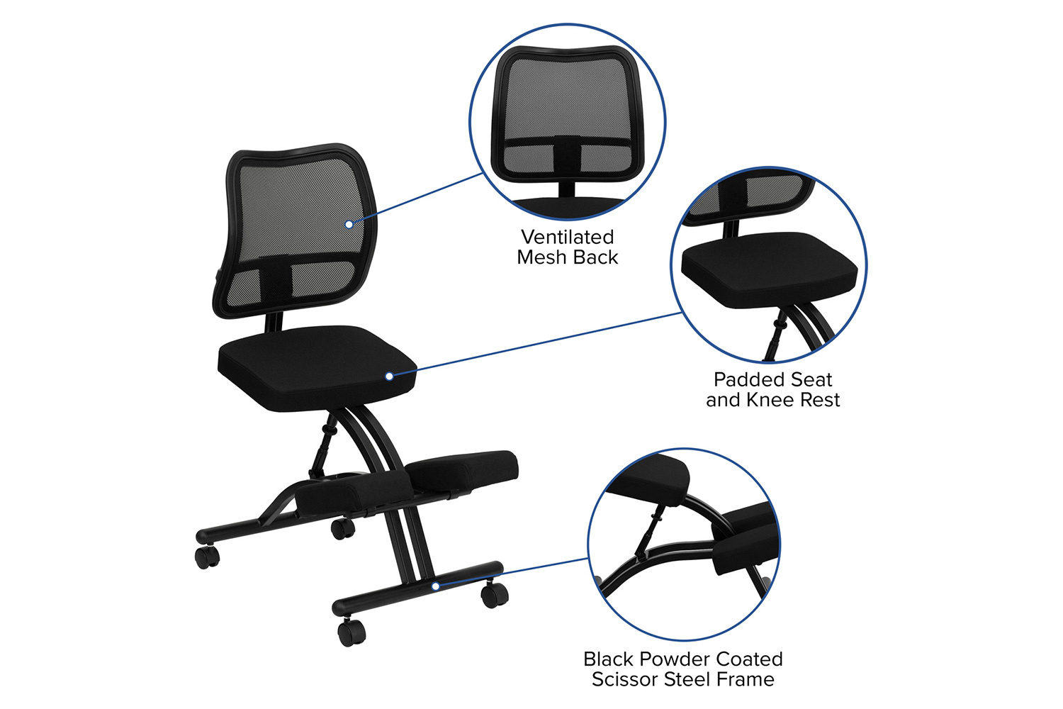 BLNK - Tatum Mobile Ergonomic Kneeling Office Chair with Mesh Back