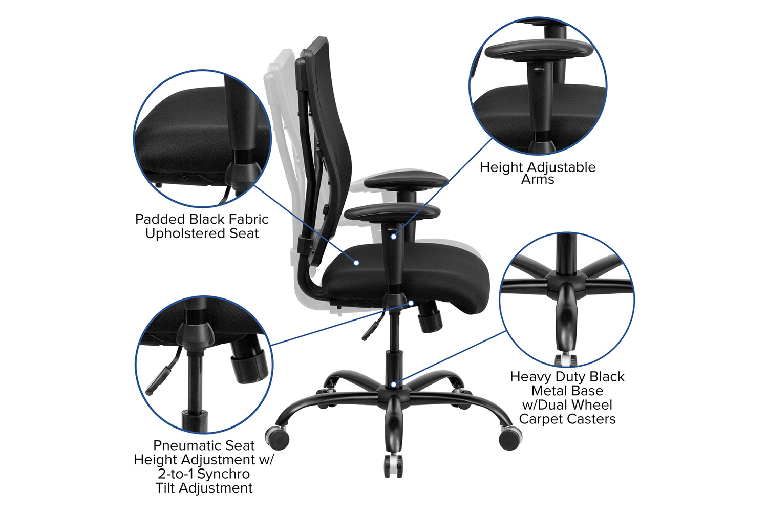 BLNK - HERCULES Series Mesh Executive Swivel Ergonomic Office Chair with Adjustable Arms