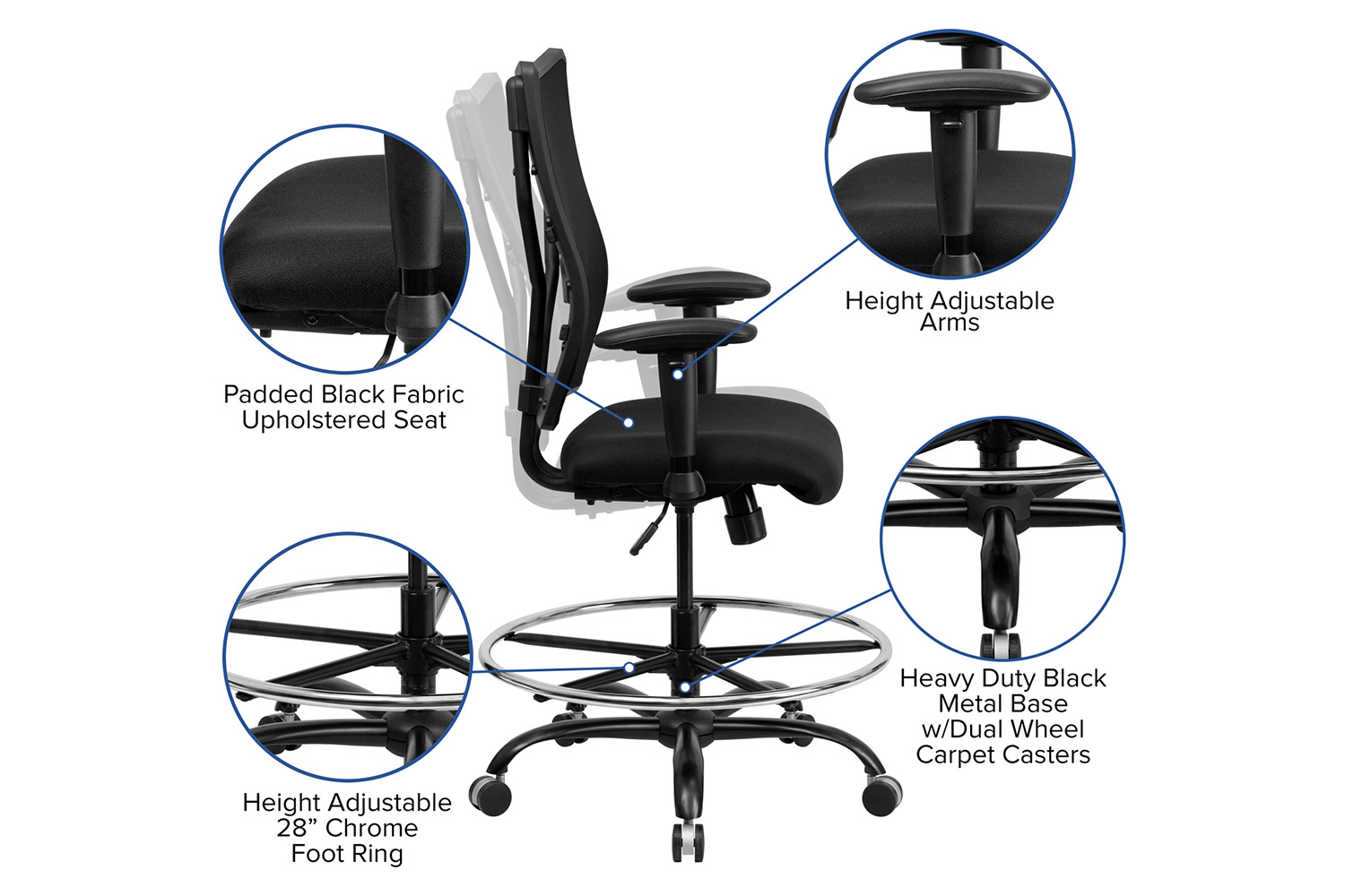 BLNK - HERCULES Series Mesh Ergonomic Drafting Chair with Adjustable Arms