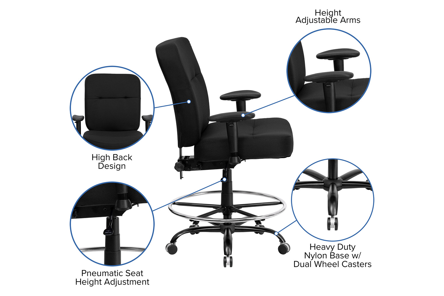 BLNK - HERCULES Series Fabric Rectangular Back Ergonomic Draft Chair with Adjustable Arms