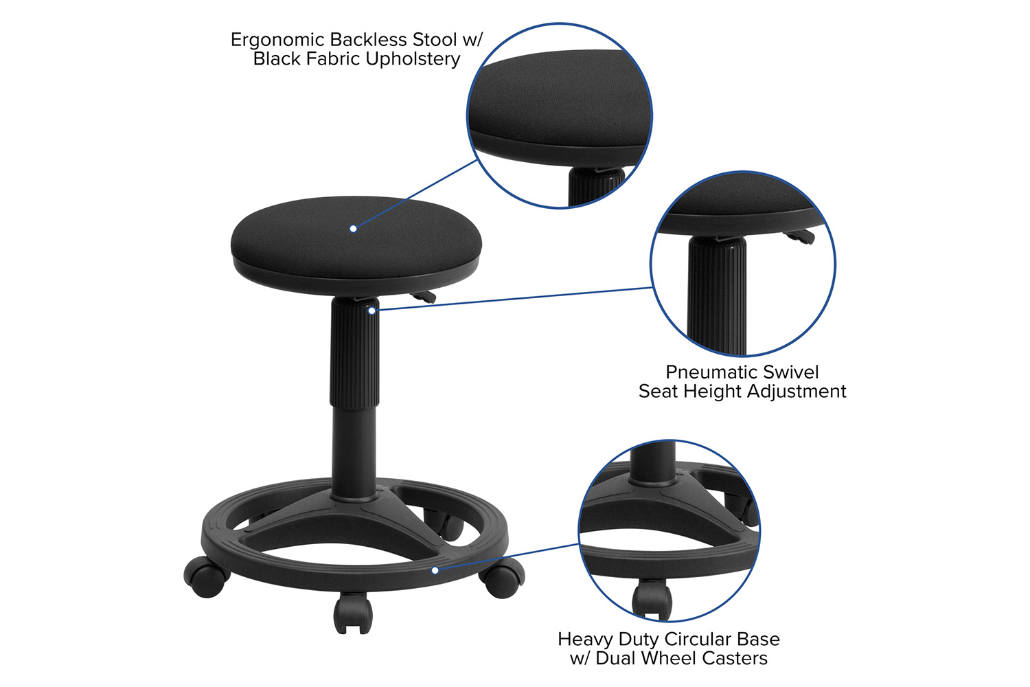 BLNK - Frakes Black Ergonomic Stool with Foot Ring