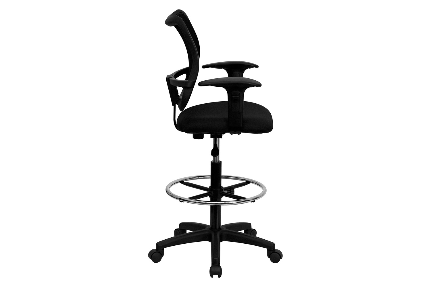 BLNK Elaine Mid-Back Mesh Drafting Chair - Black, with Adjustable Arms