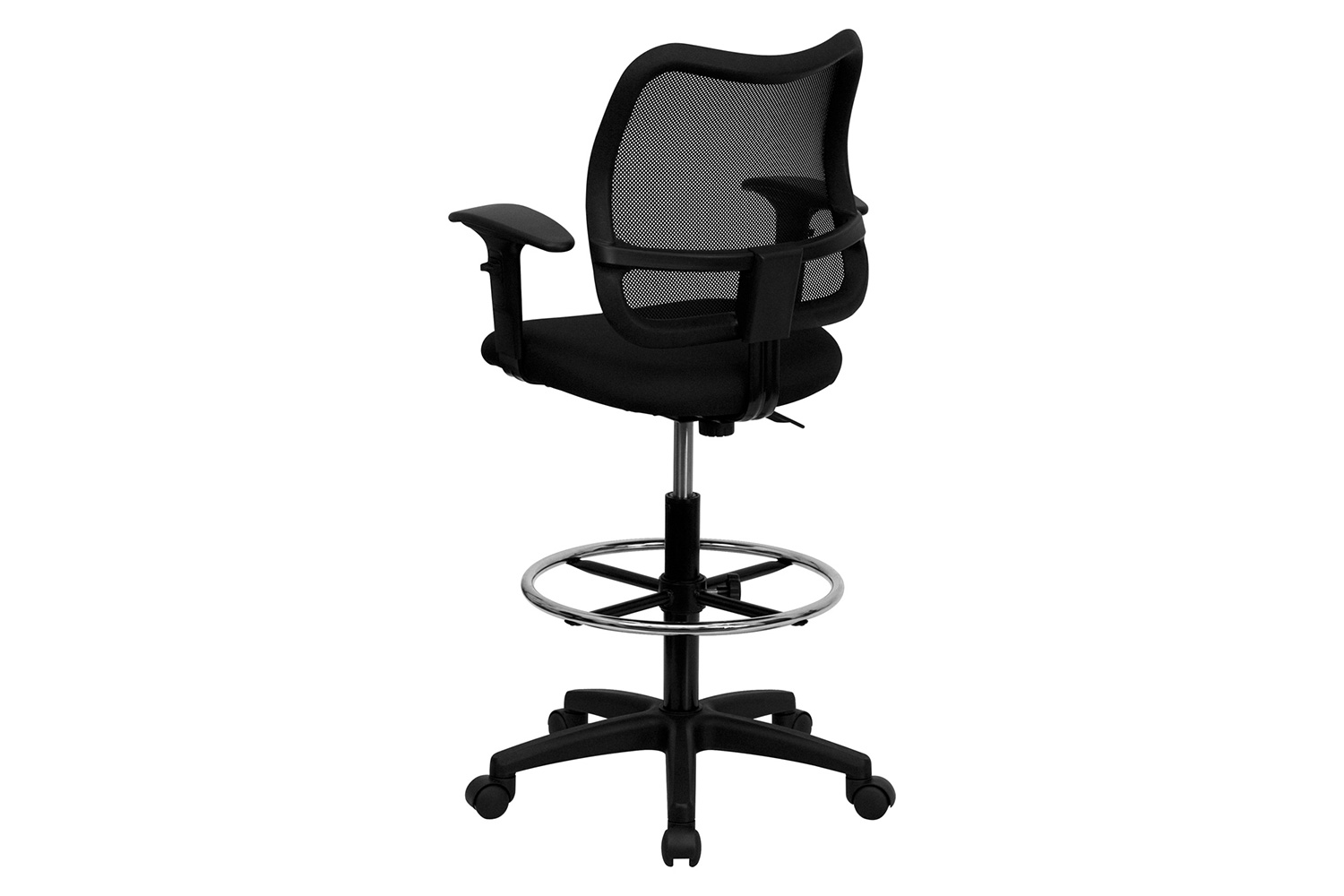 BLNK Elaine Mid-Back Mesh Drafting Chair - Black, with Adjustable Arms