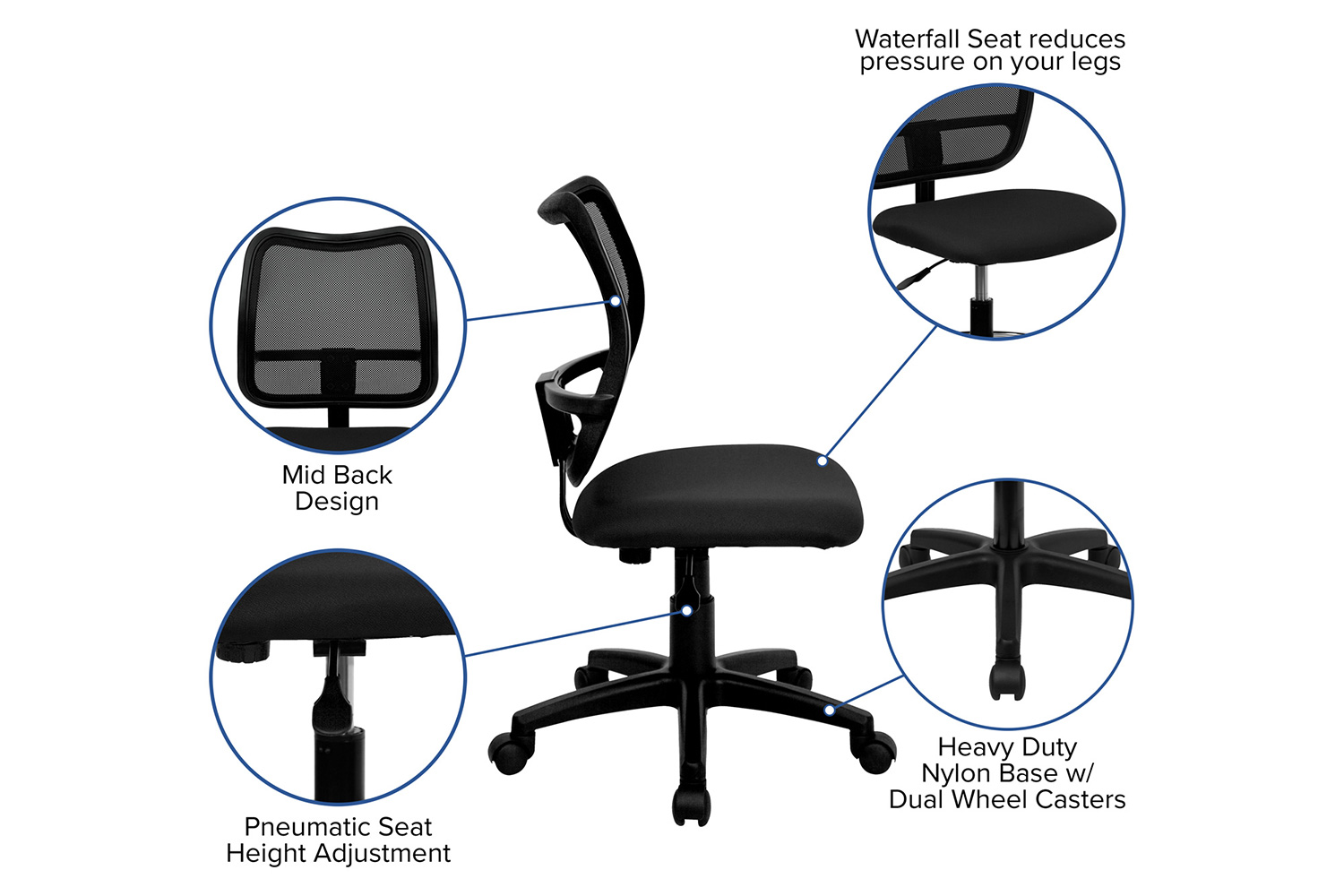 BLNK Alber Mid-Back Mesh Swivel Task Office Chair - Black