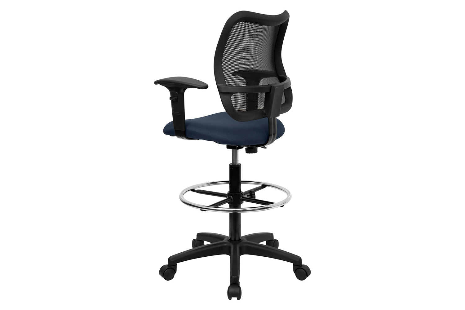 BLNK Elaine Mid-Back Mesh Drafting Chair - Navy Blue, with Adjustable Arms