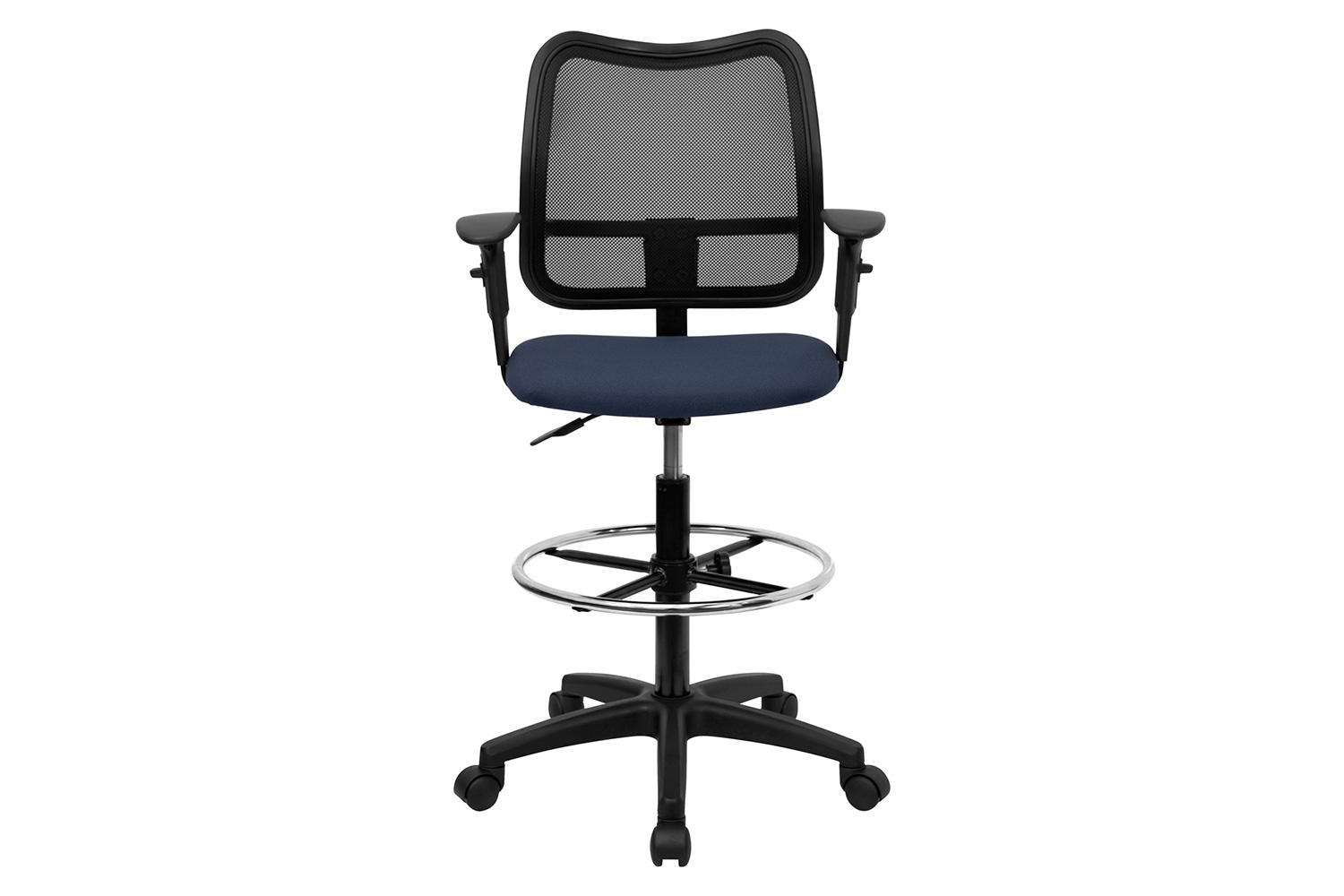 BLNK Elaine Mid-Back Mesh Drafting Chair - Navy Blue, with Adjustable Arms