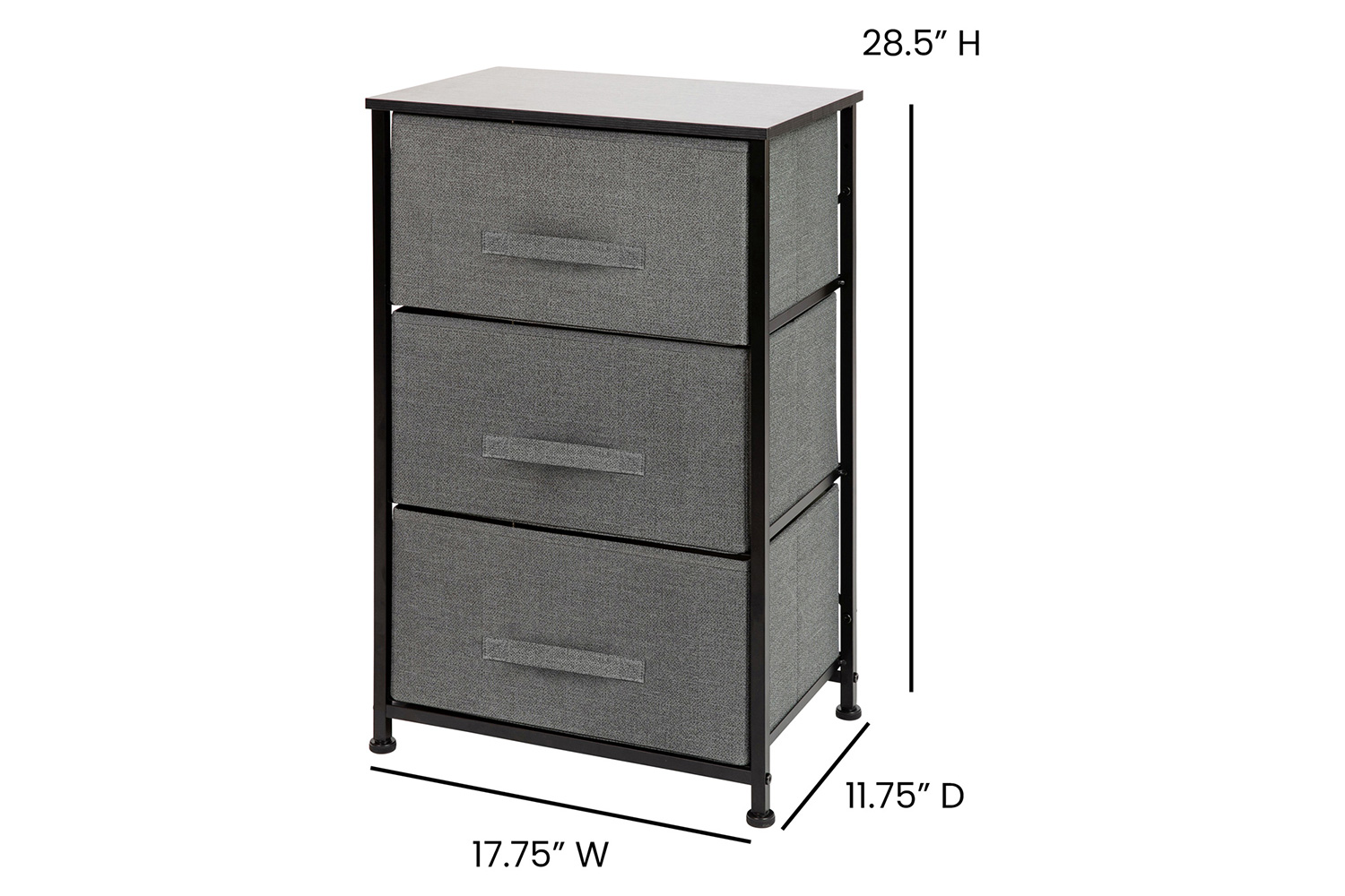 BLNK Harris 3 Drawer Wood Top Iron Frame Vertical Storage Dresser with Easy Pull Drawers - Black/Dark Gray