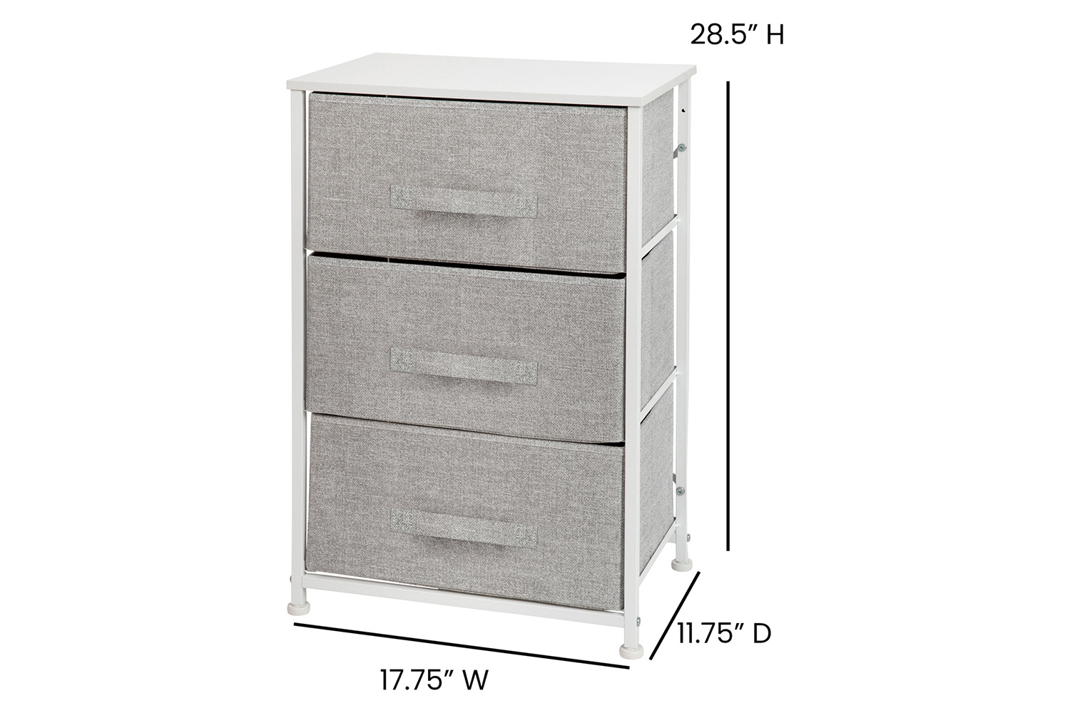 BLNK Harris 3 Drawer Wood Top Iron Frame Vertical Storage Dresser with Easy Pull Drawers - White/Light Gray