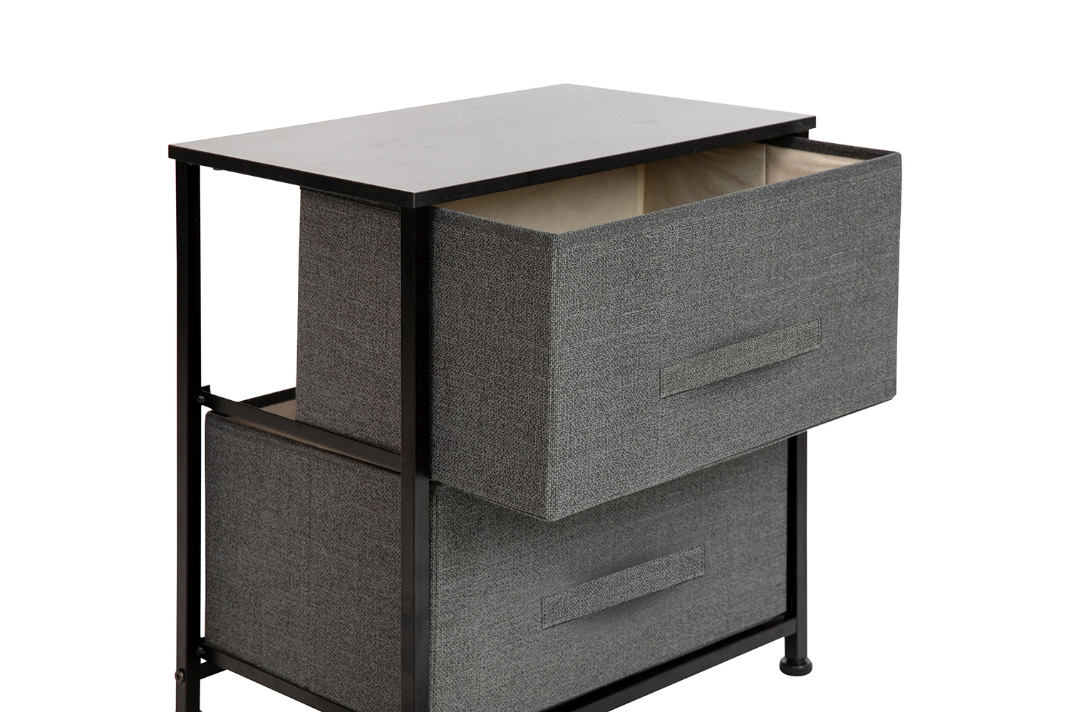 BLNK Harris 2 Drawer Wood Top Nightstand Storage Organizer with Cast Iron Frame and Easy Pull Fabric Drawers - Black/Dark Gray