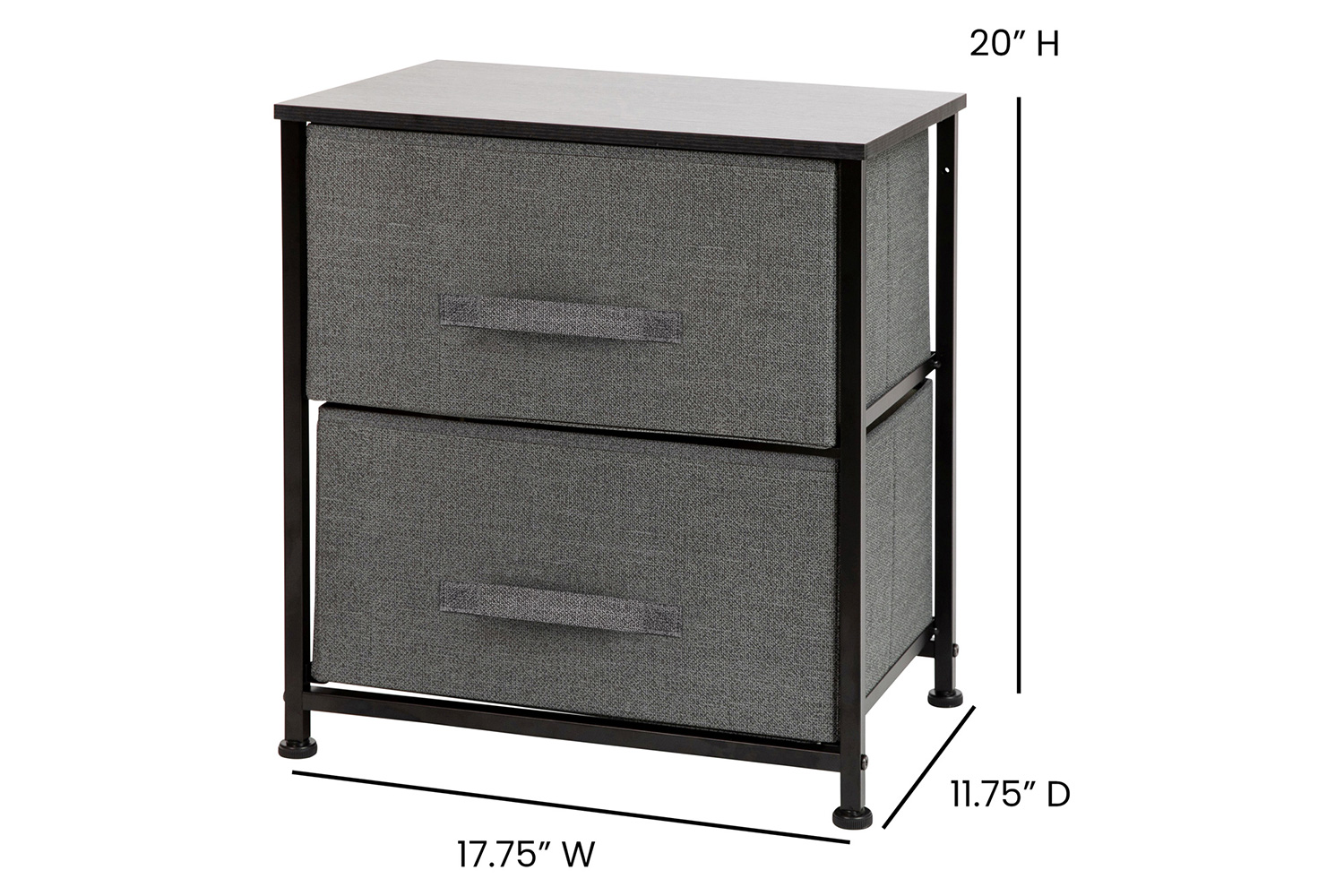 BLNK Harris 2 Drawer Wood Top Nightstand Storage Organizer with Cast Iron Frame and Easy Pull Fabric Drawers - Black/Dark Gray