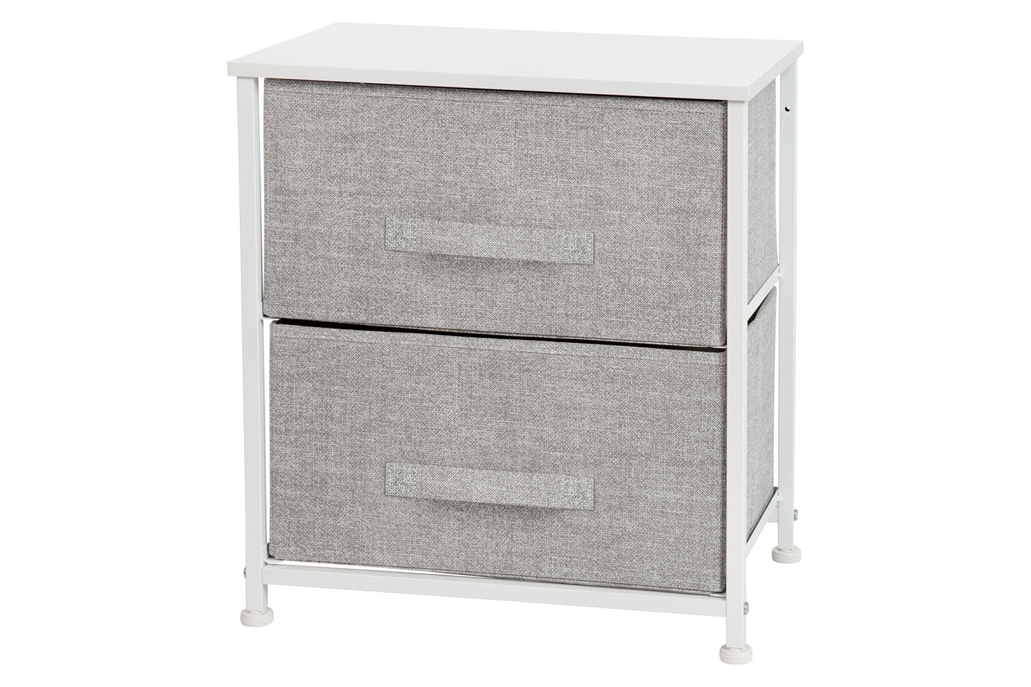 BLNK Harris 2 Drawer Wood Top Nightstand Storage Organizer with Cast Iron Frame and Easy Pull Fabric Drawers - White/Light Gray