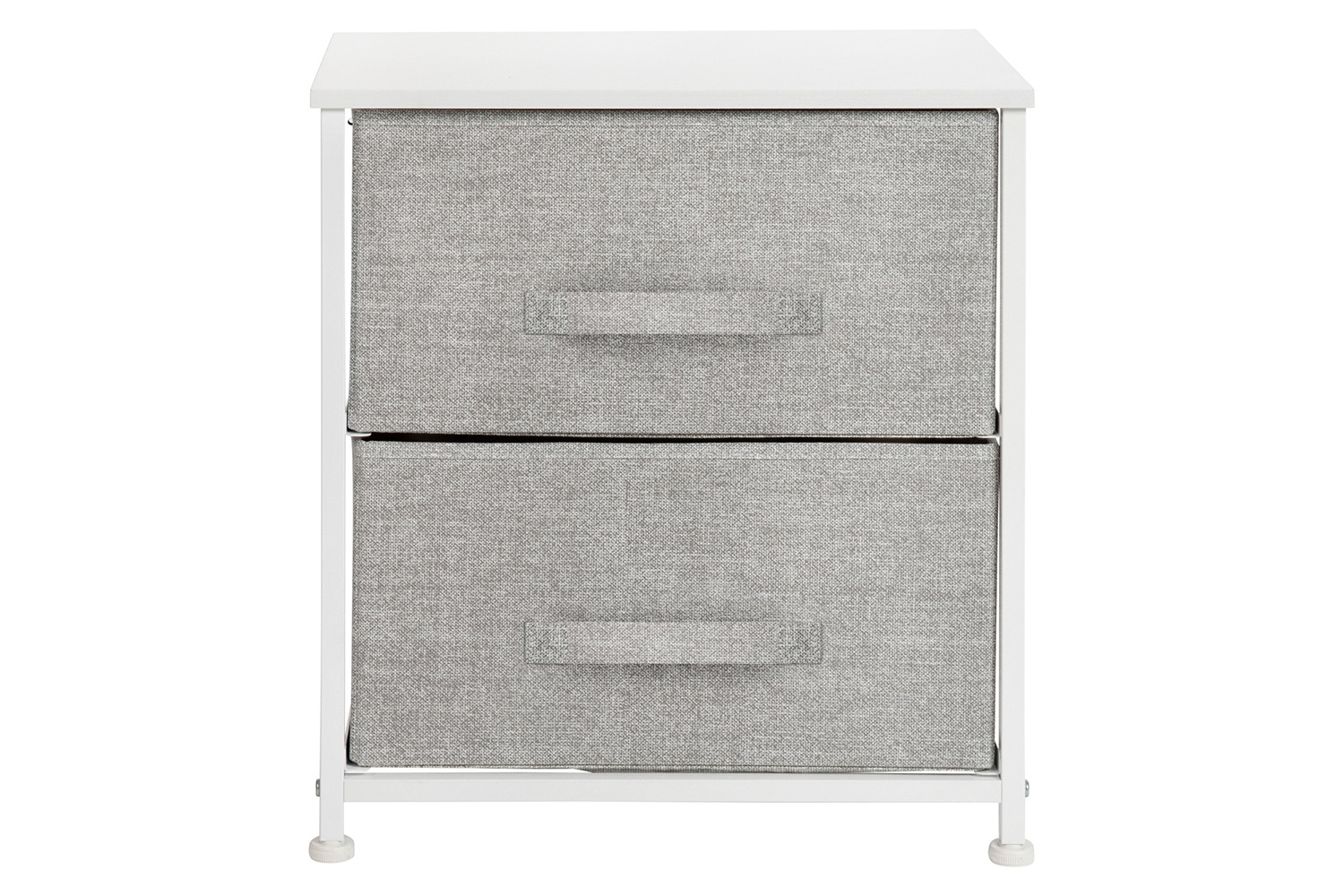 BLNK Harris 2 Drawer Wood Top Nightstand Storage Organizer with Cast Iron Frame and Easy Pull Fabric Drawers - White/Light Gray