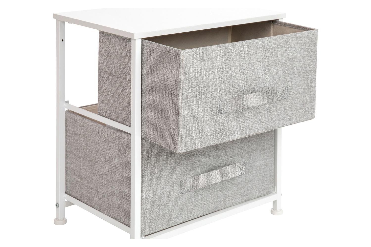 BLNK Harris 2 Drawer Wood Top Nightstand Storage Organizer with Cast Iron Frame and Easy Pull Fabric Drawers - White/Light Gray