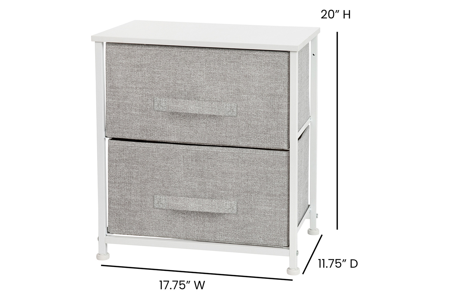 BLNK Harris 2 Drawer Wood Top Nightstand Storage Organizer with Cast Iron Frame and Easy Pull Fabric Drawers - White/Light Gray